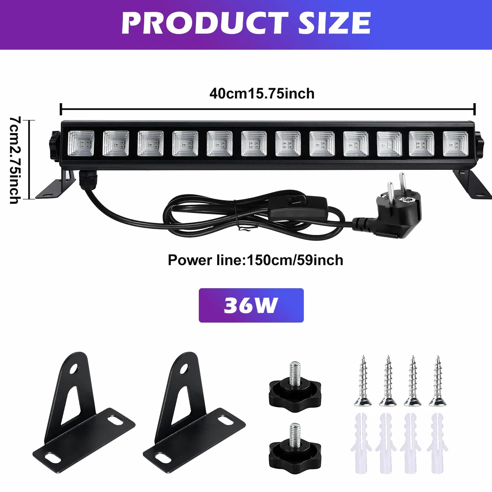 BORDEAG Lampada Di Luce Nera, 36 W LED UV, Barra LED UV A 395 Nm Per Feste A Luce Nera Per Fluo Decorare Bar Halloween Festa Glow Pittura Fluorescente