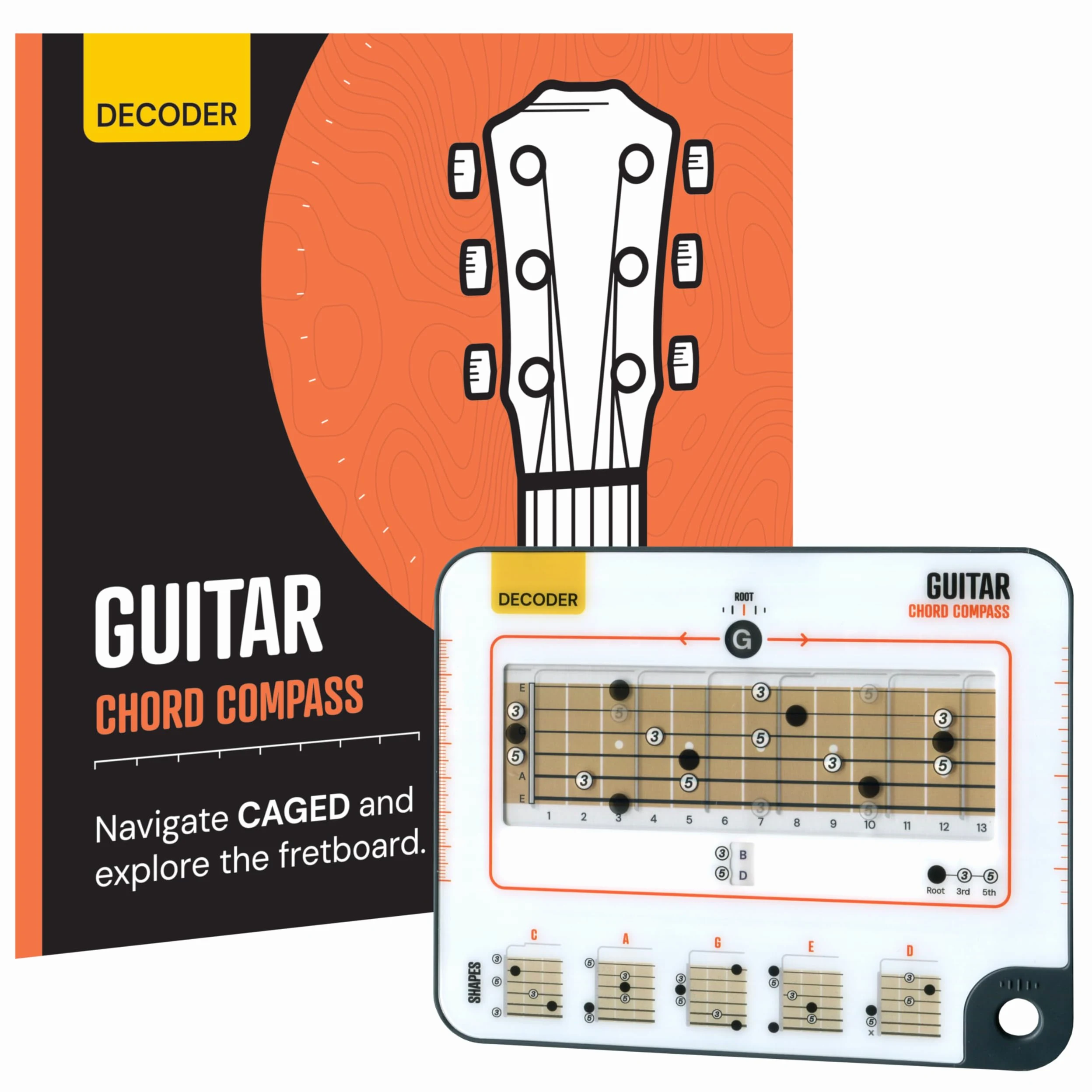 Bussola per Accordi di Chitarra Scorrevole e Libro - Impara il Sistema CAGED, Costruisci 1000+ Accordi in Qualsiasi Chiave, Strumento di Decodifica Visiva del Tastiera e Libro di Teoria - Per