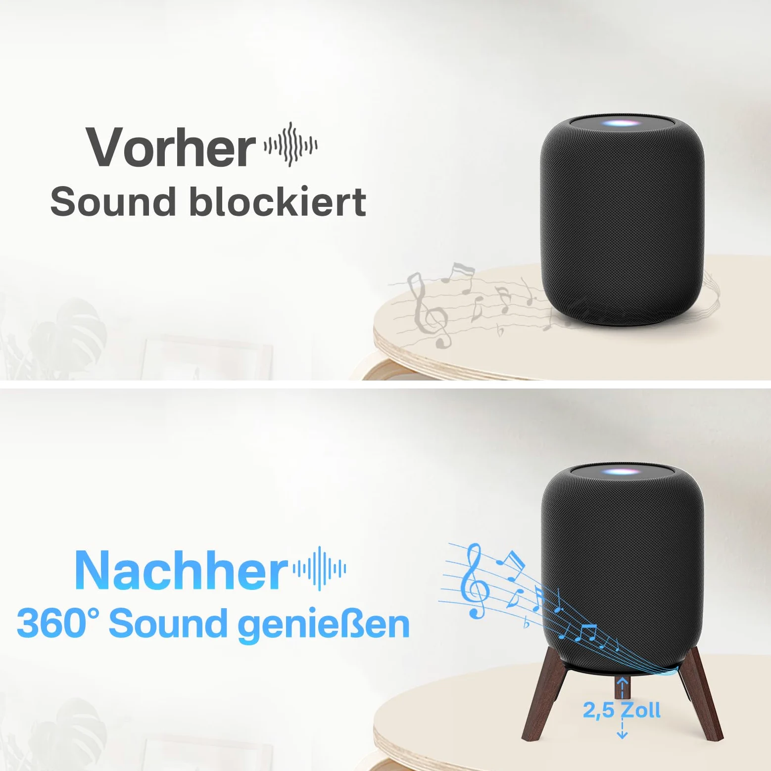 notiela Supporto da tavolo in legno nero per HomePod 1 e 2 - Supporto da scrivania in legno antiscivolo con design a tre zampe, compatibile con HomePod di prima e seconda generazione