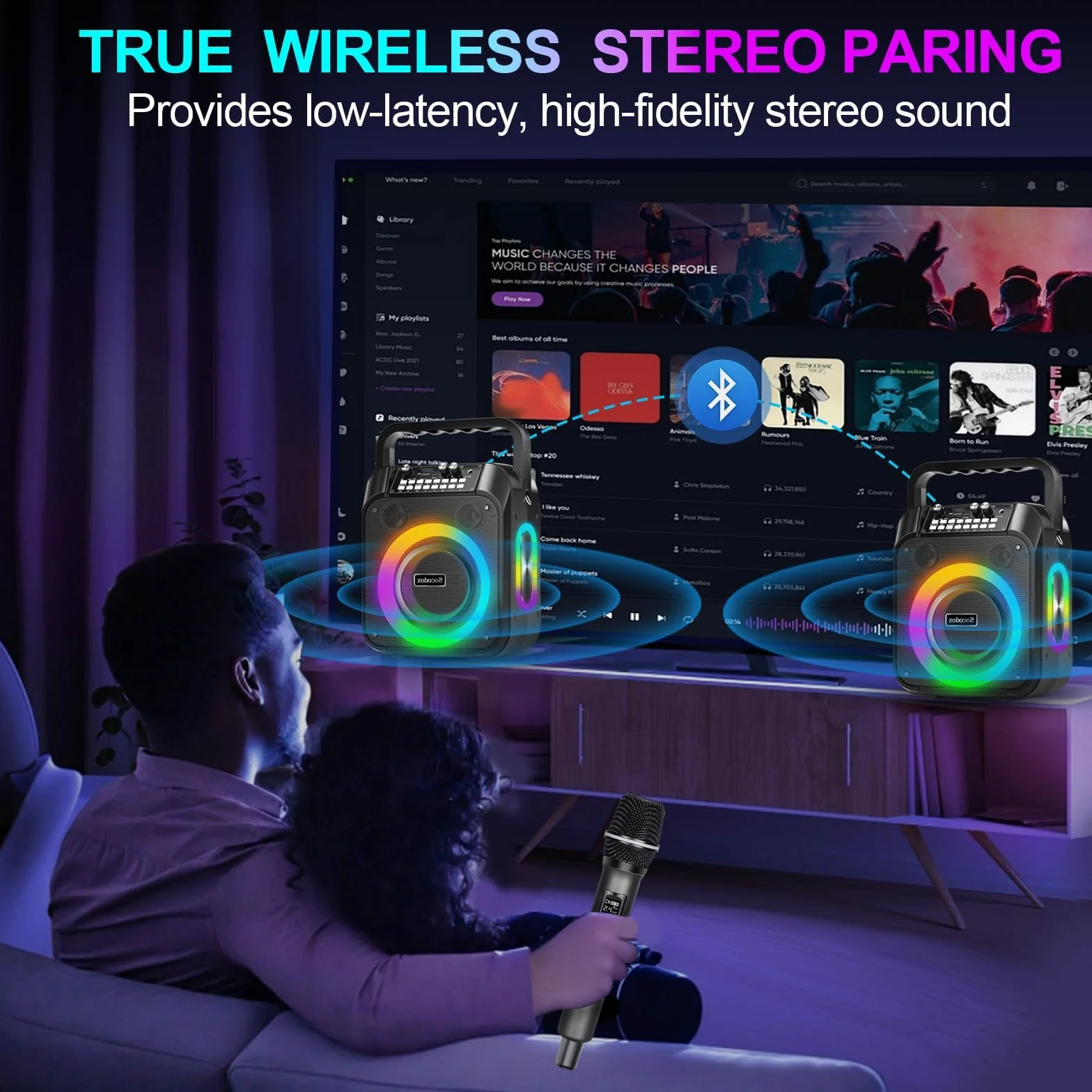 Macchina Karaoke, Altoparlante Bluetooth Portatile con 2 Microfoni Wireless, Batteria 6000mAh 8H Riproduzione,Stereo TWS,Luci RGB,Sistema PA Dual Bass Boost per Adulti,Bambini,Feste,Canto,DJ