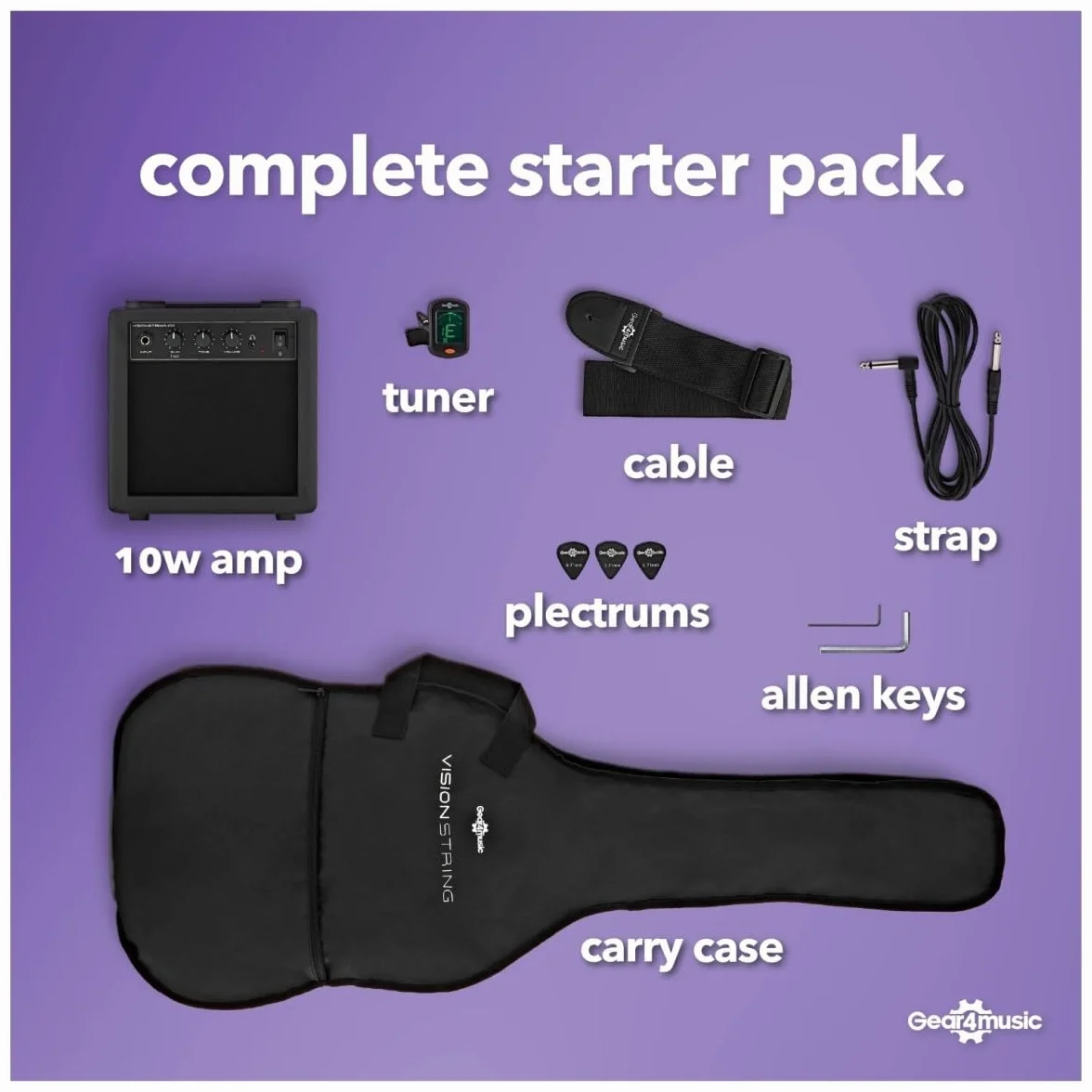 VISIONSTRING Dimensione completa Kit di chitarra elettrica nero con amplificatore per principianti