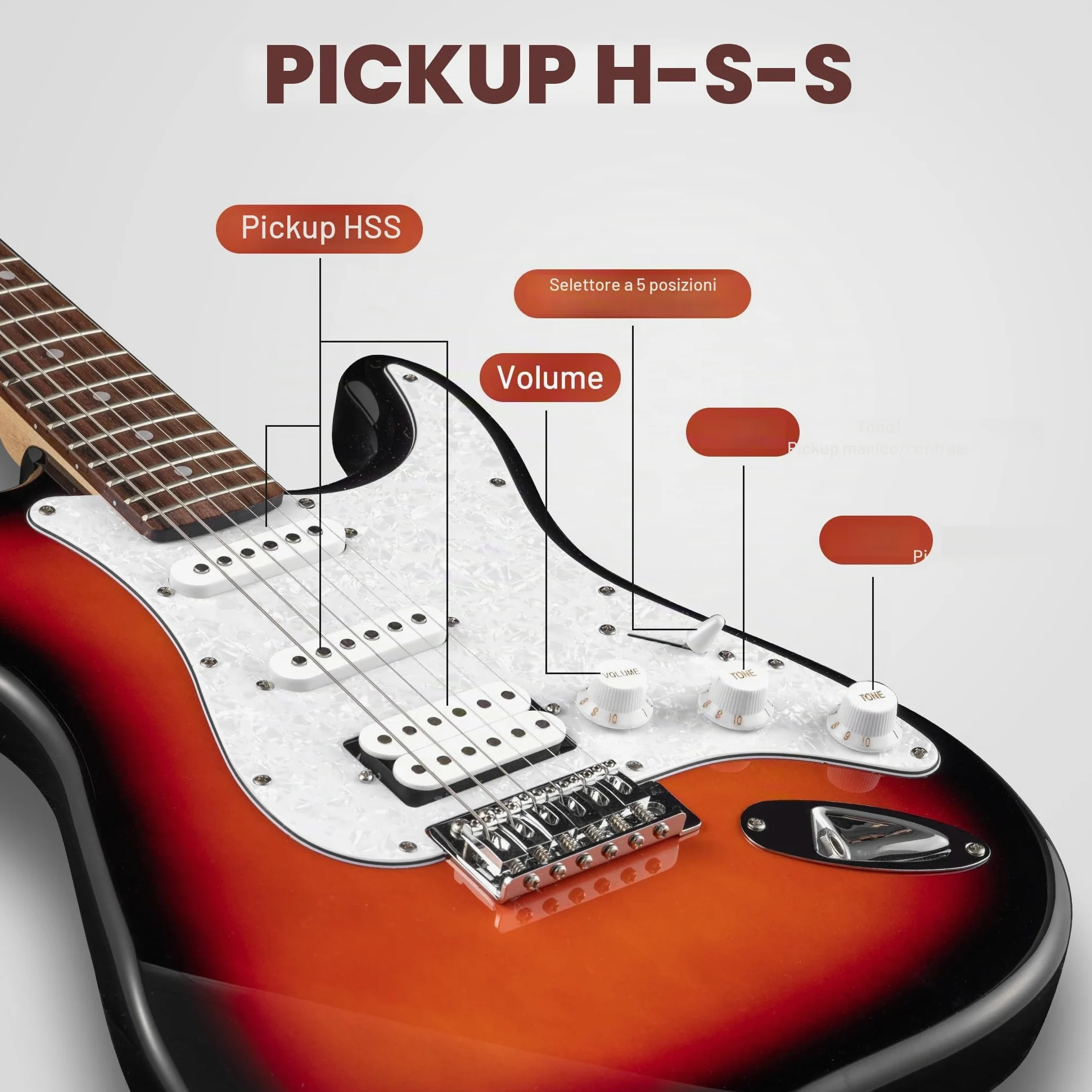CAHAYA Set di Chitarra Elettrica e Amplificatore: chitarra Stratocaster da 39 pollici con 3 pickup (S-S-H), include custodia, accordatore, Whammy Bar e 4 plettri