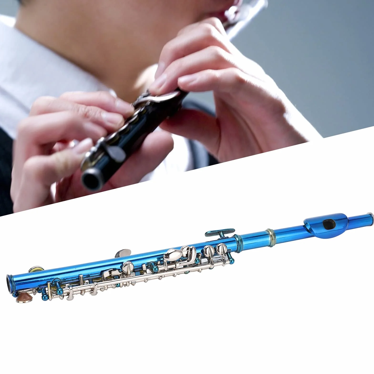 CHICIRIS Piccolo Flauto Blu in Cupronichel, Strumento per Principianti di Alta qualità con Buca Disegnata con Precisione per la Massima qualità del Suono, Uso a Lungo Termine, Adatto Come