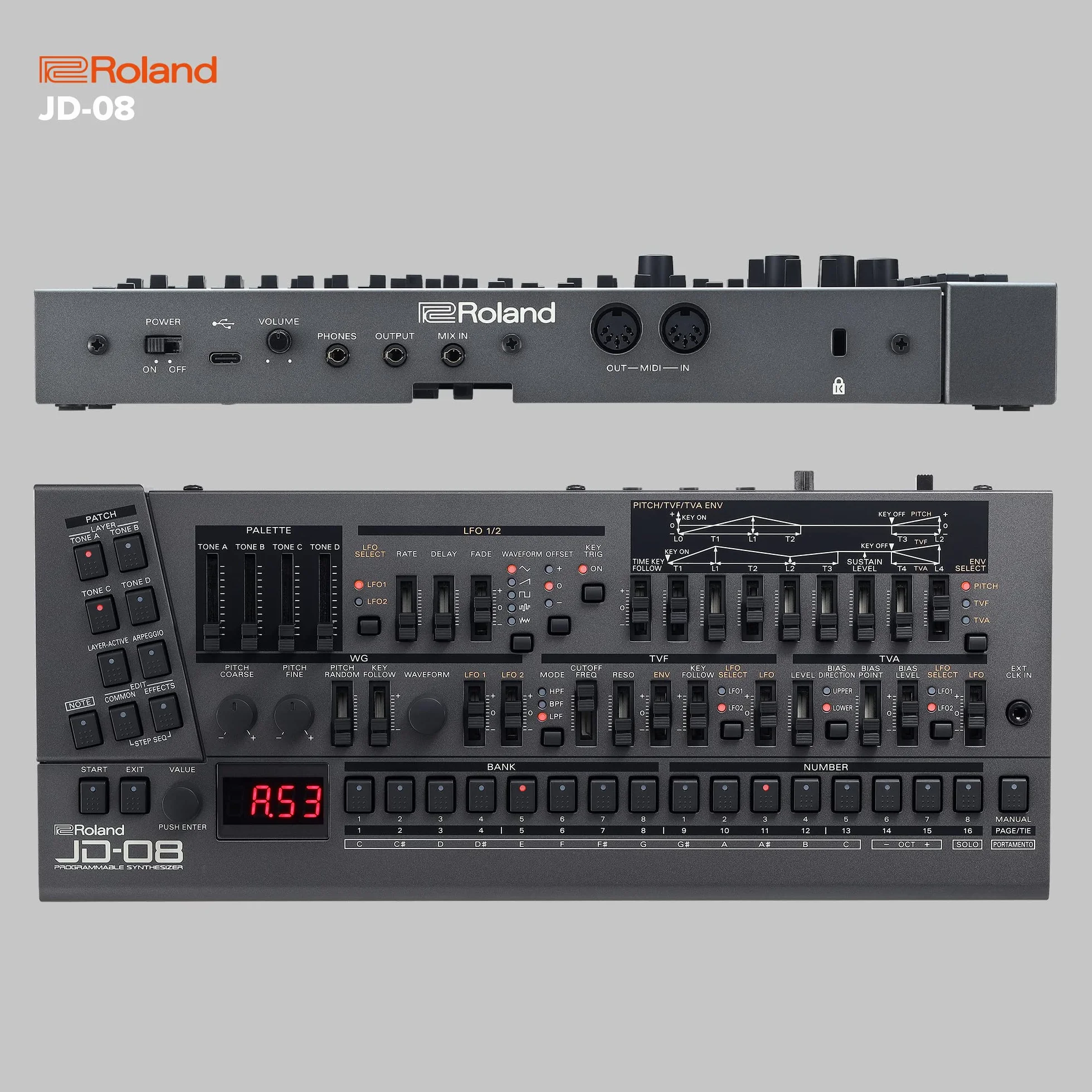 Roland JD-08 Modulo Sonoro Sintetizzatore Boutique – Riedizione Moderna e Compatta del Leggendario Roland JD-800 degli anni '90 con Nuovi Effetti, Sequencer Polifonico e Molto Altro