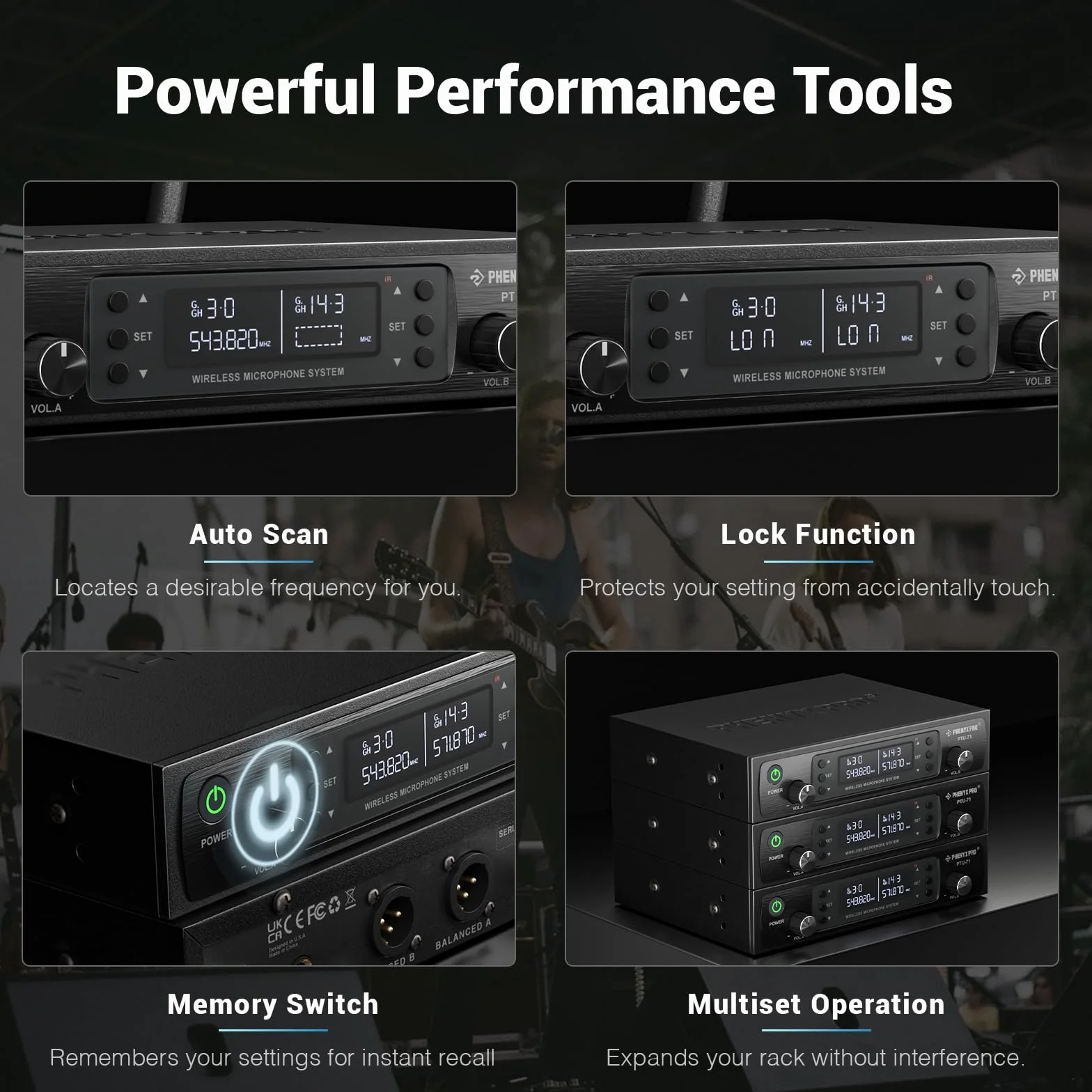 Phenyx Pro Sistema microfono wireless professionali doppi con microfoni palmari, bodypack e da bavero, scansione automatica, 2x100 frequenze UHF, portata di 328 piedi per canto, karaoke (PTU-71-1H1B)