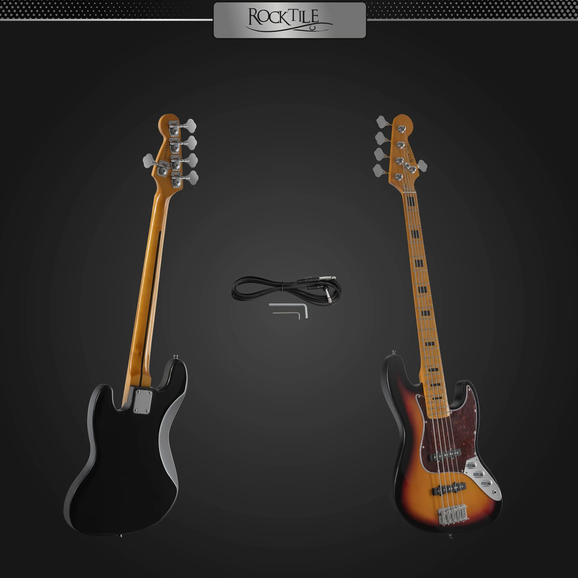 Rocktile Pro JBS50-SB Basso Elettrico - Basso 5 corde stile JB con corpo in tiglio - manico in acero e tastiera in acero - 2x Single Coil pickup - 2x Volume, 1x Tone - Mensura 34" - Sunburst