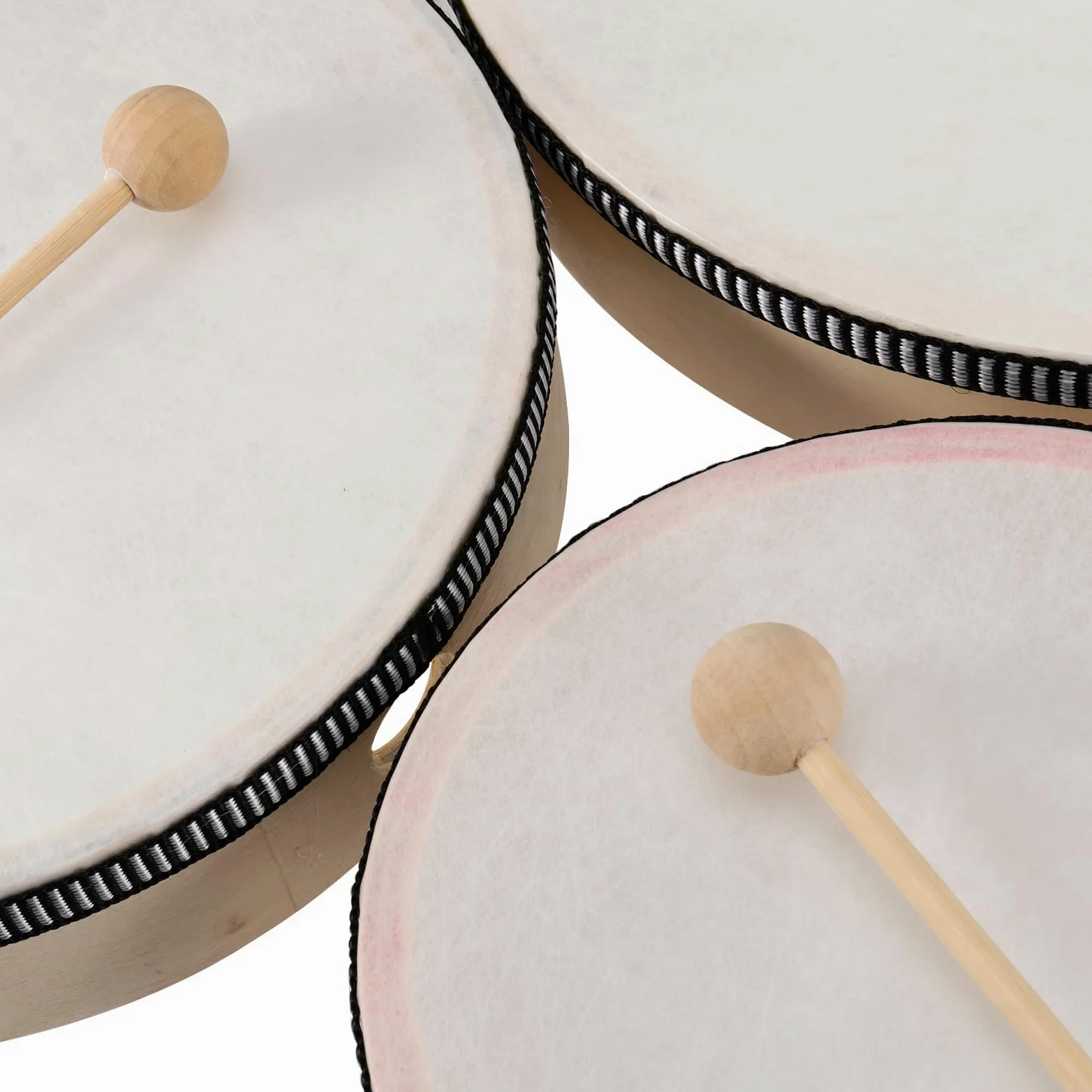 Confezione da 4 tamburi a mano, 4 misure con 4 bacchette per apprendimento del ritmo, spettacoli musicali, feste e appassionati di percussioni, 15,2 cm, 17,8 cm, 20,3 cm, 25,4 cm