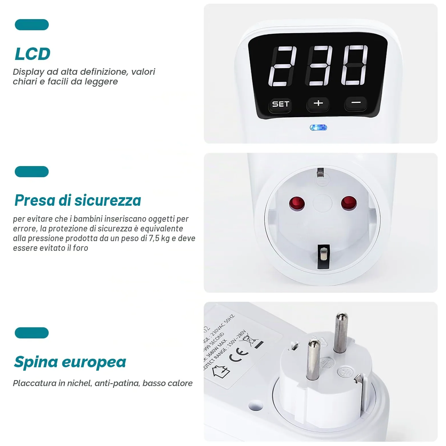 Spina di protezione da tensione, stabilizzatore di tensione dispositivo di protezione da tensione, presa automatica di protezione da tensione AC230V protezione da sovratensione e sottotensione