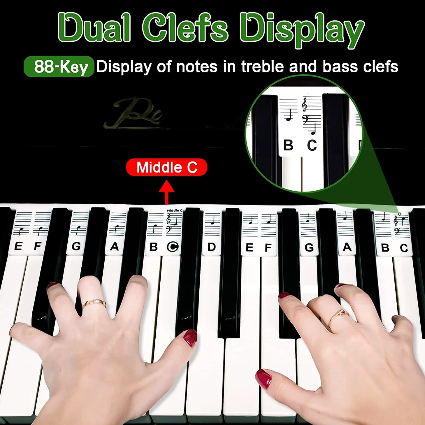 Adesivo per Tastiera del Pianoforte,Adesivo per note di pianoforte,Etichette per Tastiera Pianoforte,Pianoforte pieghevole,Adesivi per Tastiera di Pianoforte,Guida Alle Note di Pianoforte