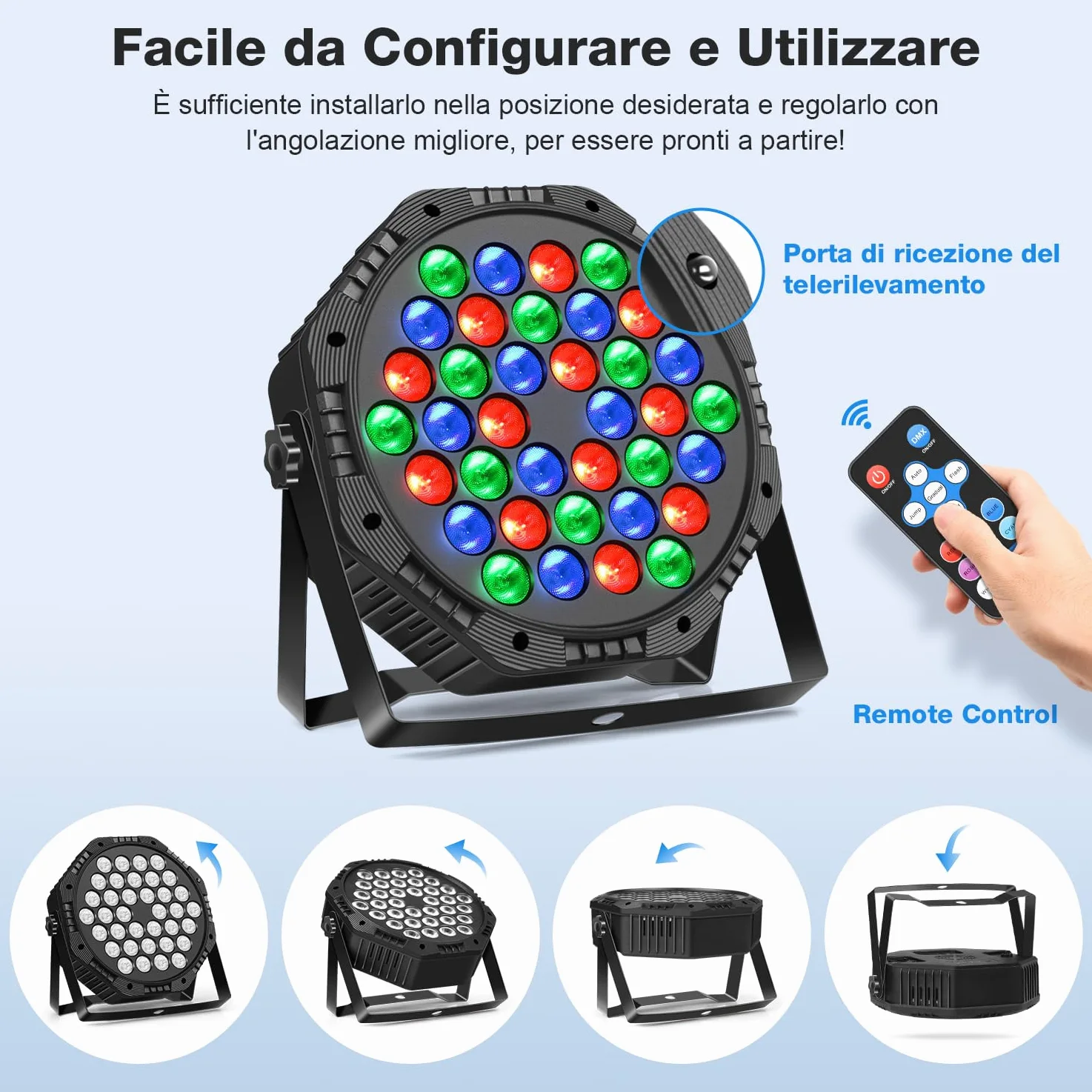 Par LED RGB 36 LED Luci da Palcoscenico e Discoteca con Telecomando e Attivato dal Suono per Feste Bar DJ Concerti Halloween Natale, 4 Pcs