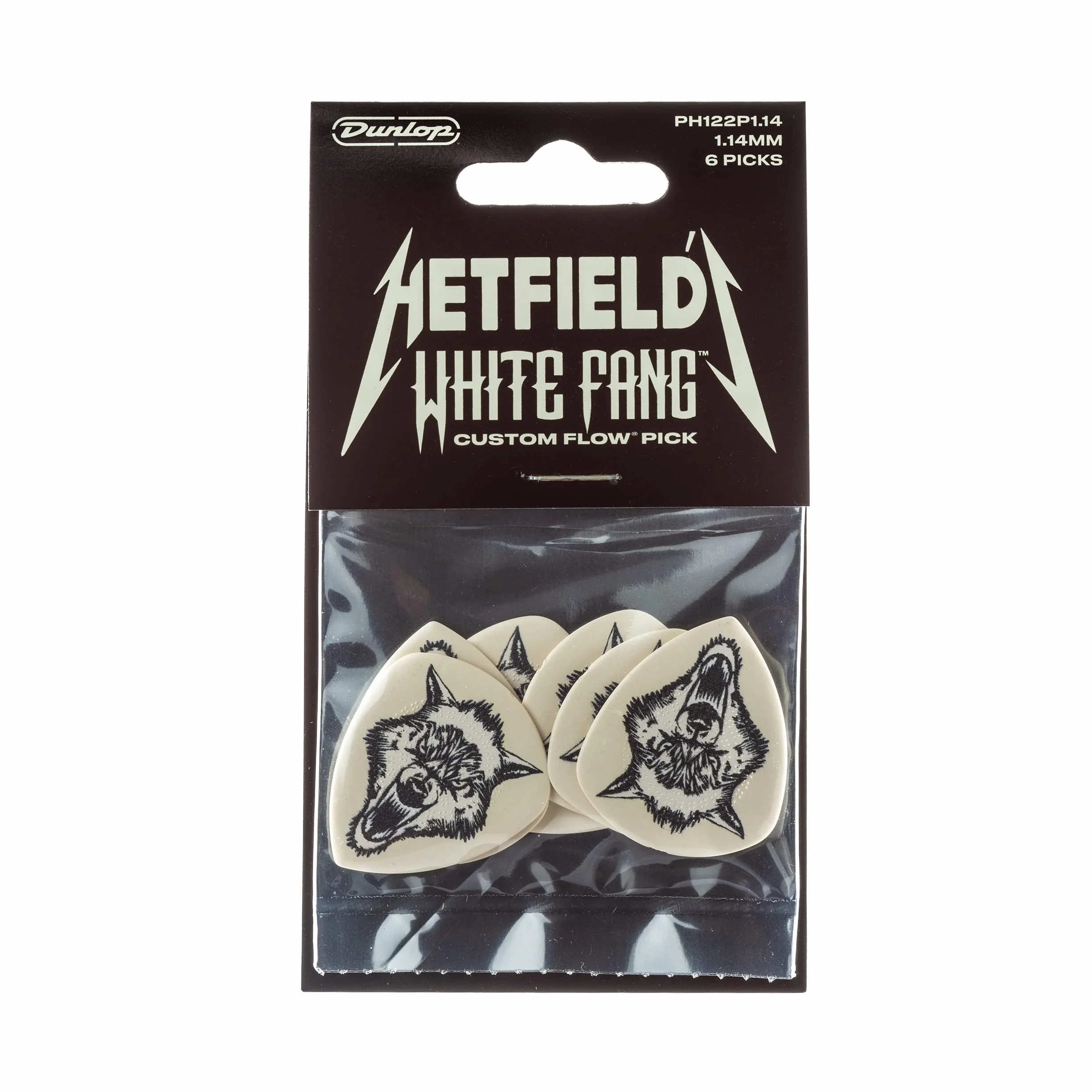 Dunlop Hetfield White Fang, Plettro Confezione Da 6 1.14 Mm Bianco