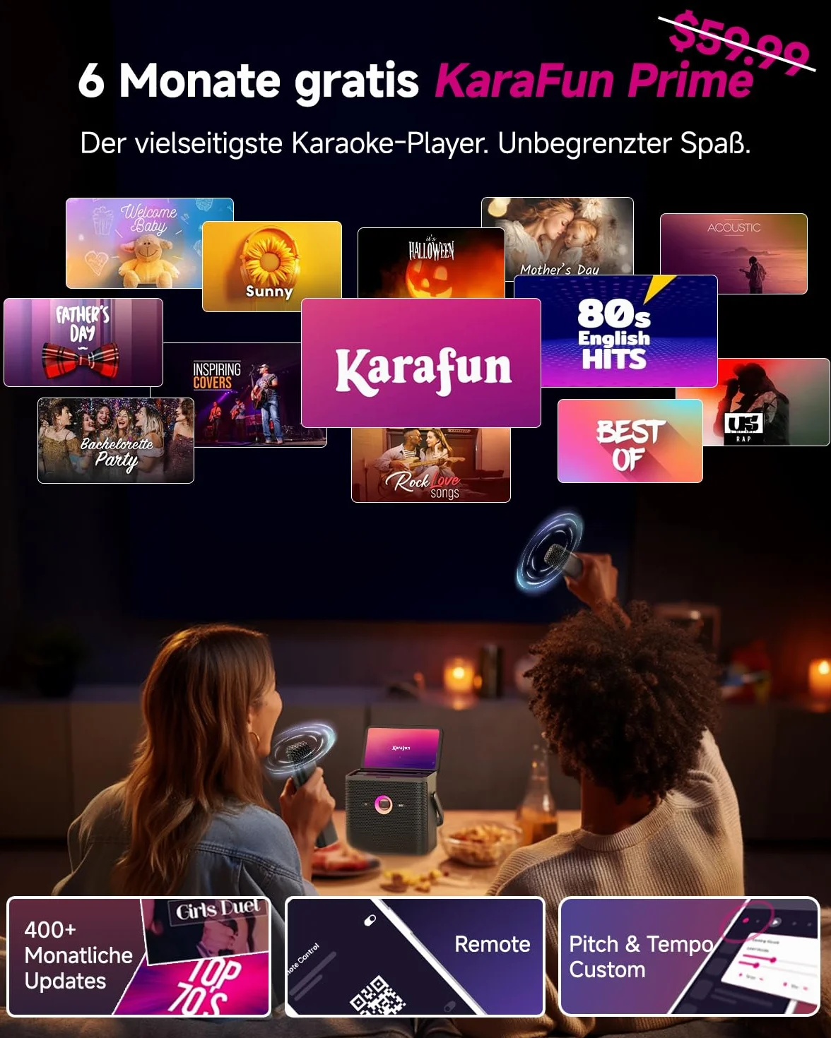 Ikarao Macchina per karaoke per adulti, con schermo di visualizzazione dei testi, tablet per karaoke da 32 GB, 2 microfoni wireless, altoparlante per karaoke con equalizzatore automatico, connessione