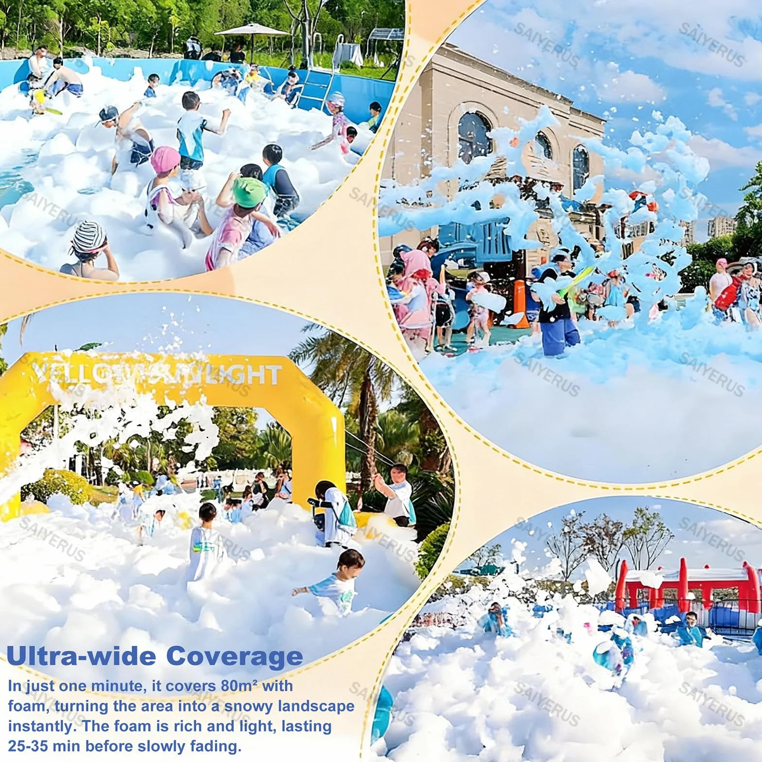 Macchina per Schiuma da 2000W, Cannone Sparaschiuma per Esterni con Copertura di 80m² e Generazione Rapida di Schiuma per Feste in Piscina Estive, Compleanni in Giardino ed Eventi sul Palco