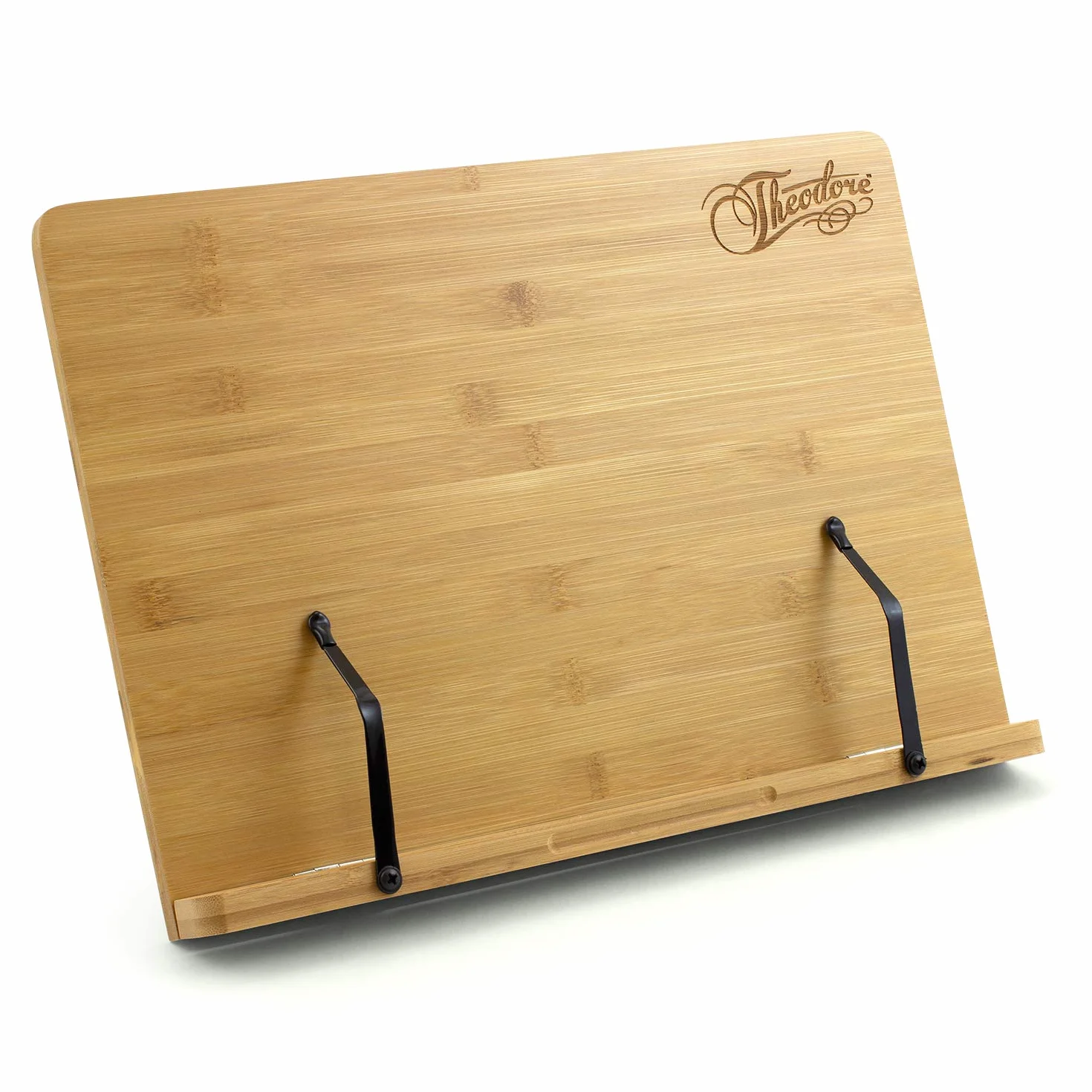 Theodore MUS53-BK Leggio da tavolo in bambù, per spartiti musicali, regolabile, con ferma pagine 390 X 280 mm - colore naturale