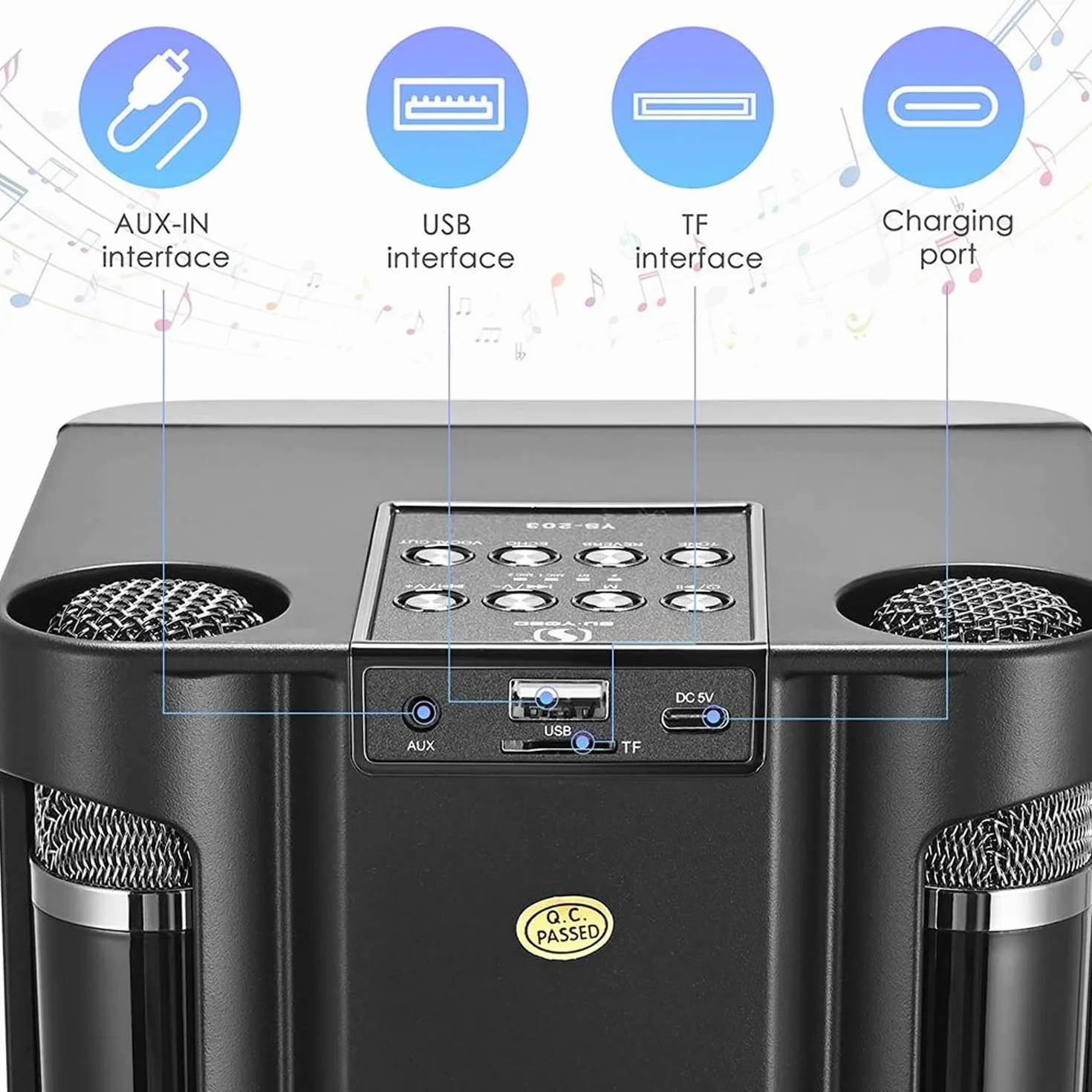 Altoparlante Bluetooth senza fili con 2 microfoni canta tu per karaoke Sistema PA portatile per feste, attività, supporto AUX, scheda USB/TF (nero)
