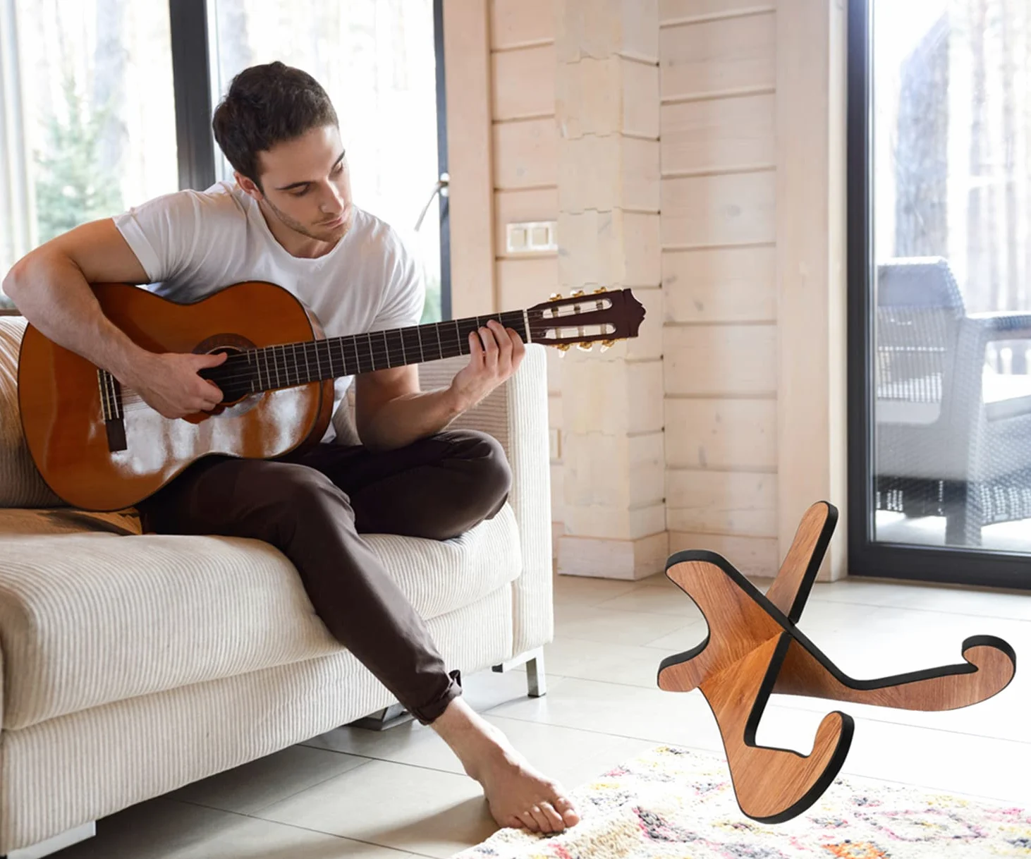 Supporto per Chitarra in Legno, Porta Chitarra da Terra, Poggia Stand Chitarra Universale per Chitarra Acustica/ Classica/ Elettrica e Basso