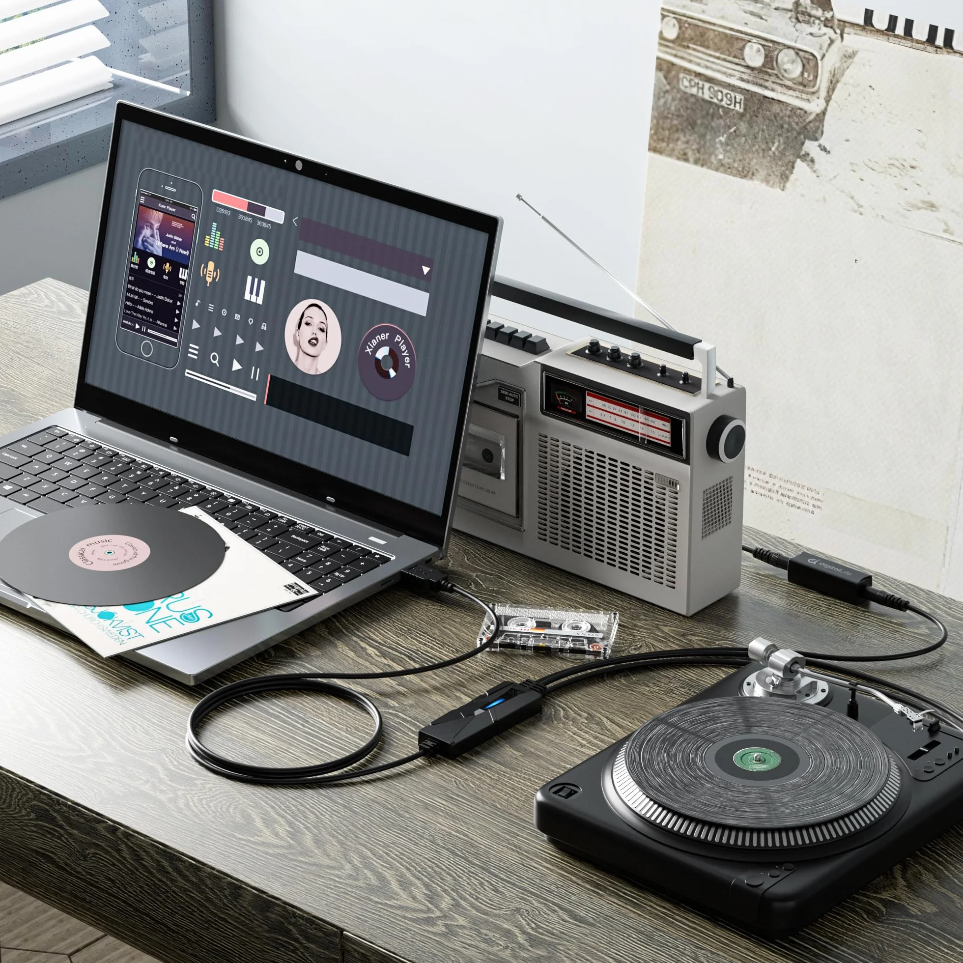 DigitalLife Scheda di acquisizione audio USB A, convertitore da analogico a digitale con ingressi RCA e 3,5 mm, trasferimento di cassette e altri dispositivi audio a MP3, compatibile con Windows 11