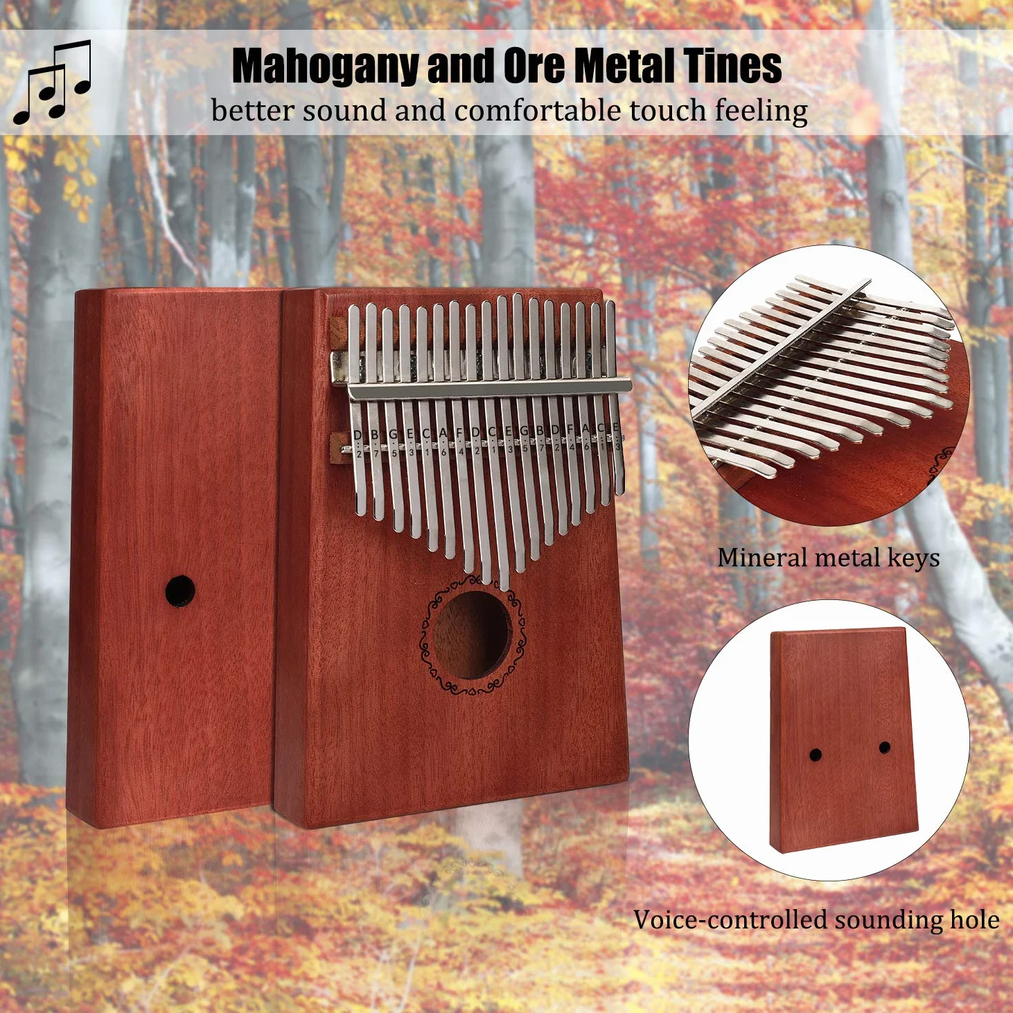 Kalimba 17 Tasti Thumb Piano Marimbe Piano Strumento Musicale con Carry Bag Libro di Musica Adesivi in Scala Tuning Hammer per Music Lover e Principianti