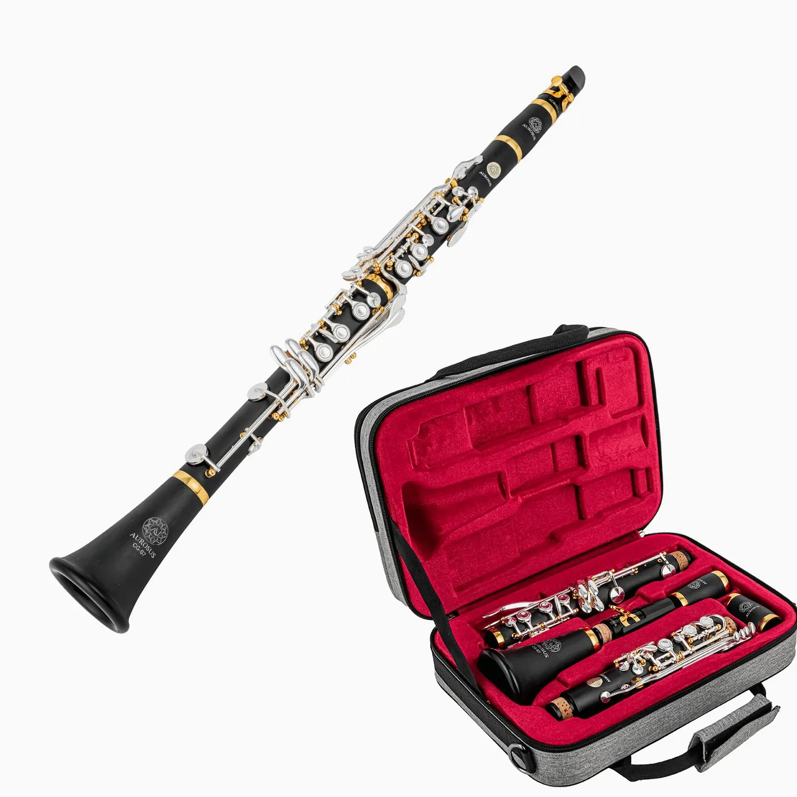 CG-S7 Clarinetto Sib Plateau a Fori Chiusi - Clarinetto Soprano a Fori Coperti in ABS, 17 Chiavi Nichel-Argento e Colonnine Dorate, per Mani Piccole, Sassofonisti e Disabili