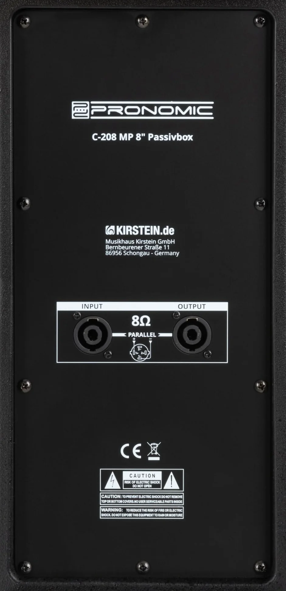 Pronomic C-208 MP 8" Cassa Passiva - cassa PA passiva a 2 vie con 150 W RMS e 600 W Peak - 8 Ohm - 120 dB - ingresso e uscita SPK - cabinet monitor con flangia da 35 mm - nero