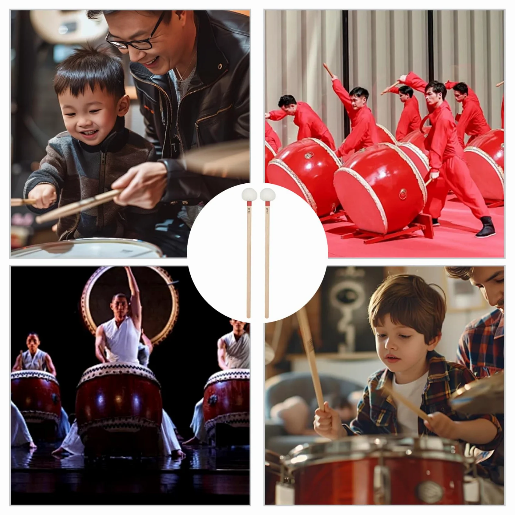Mallet per Timpani, 2 Pezzi, Mallet per Batteria da 15 Pollici con Testa in Feltro e Manico Lungo, Strumento a percussione di Ricambio per Allenamento, per Performance, per percussi