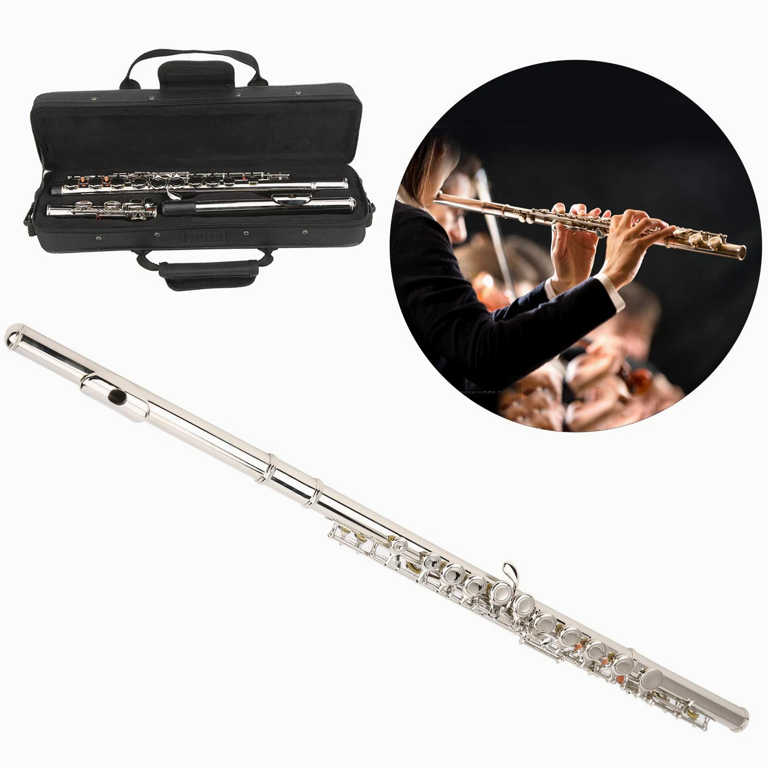 Flauto d'argento, alta qualità squisita ed elegante flauto a 16 fori C buona pertormance principianti per la casa(Silver)