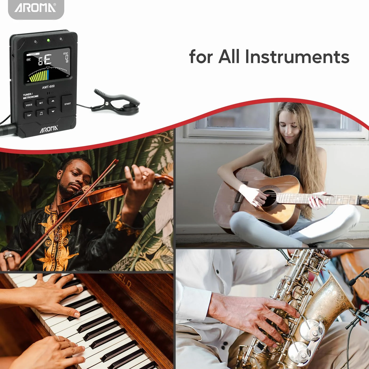Aroma Metronomo Digitale Accordatore Ricaricabile per Tutti gli Strumenti con Modalità di Accordatura per Chitarra, Basso, Violino, Ukulele, Cromatico e Strumenti a Fiato