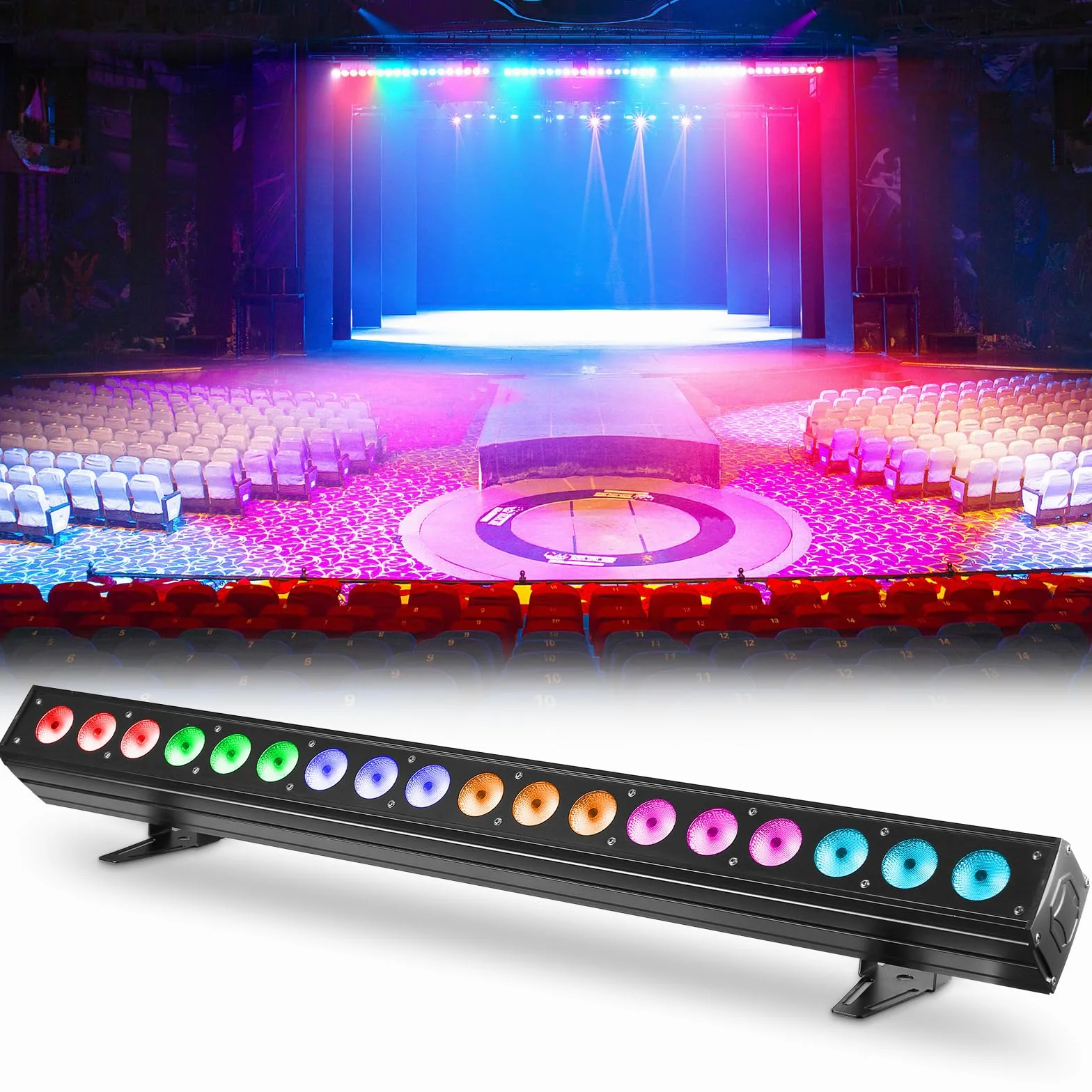 Barra Luminosa Wallwasher, 18pcs 6 in1 LED 180W Fase Faretto Luci di Lavaggio Striscia di Lavaggio a Parete Controllo dmx512 per Discoteca Festa Chiesa Compleanno Matrimonio(1 pezzo)