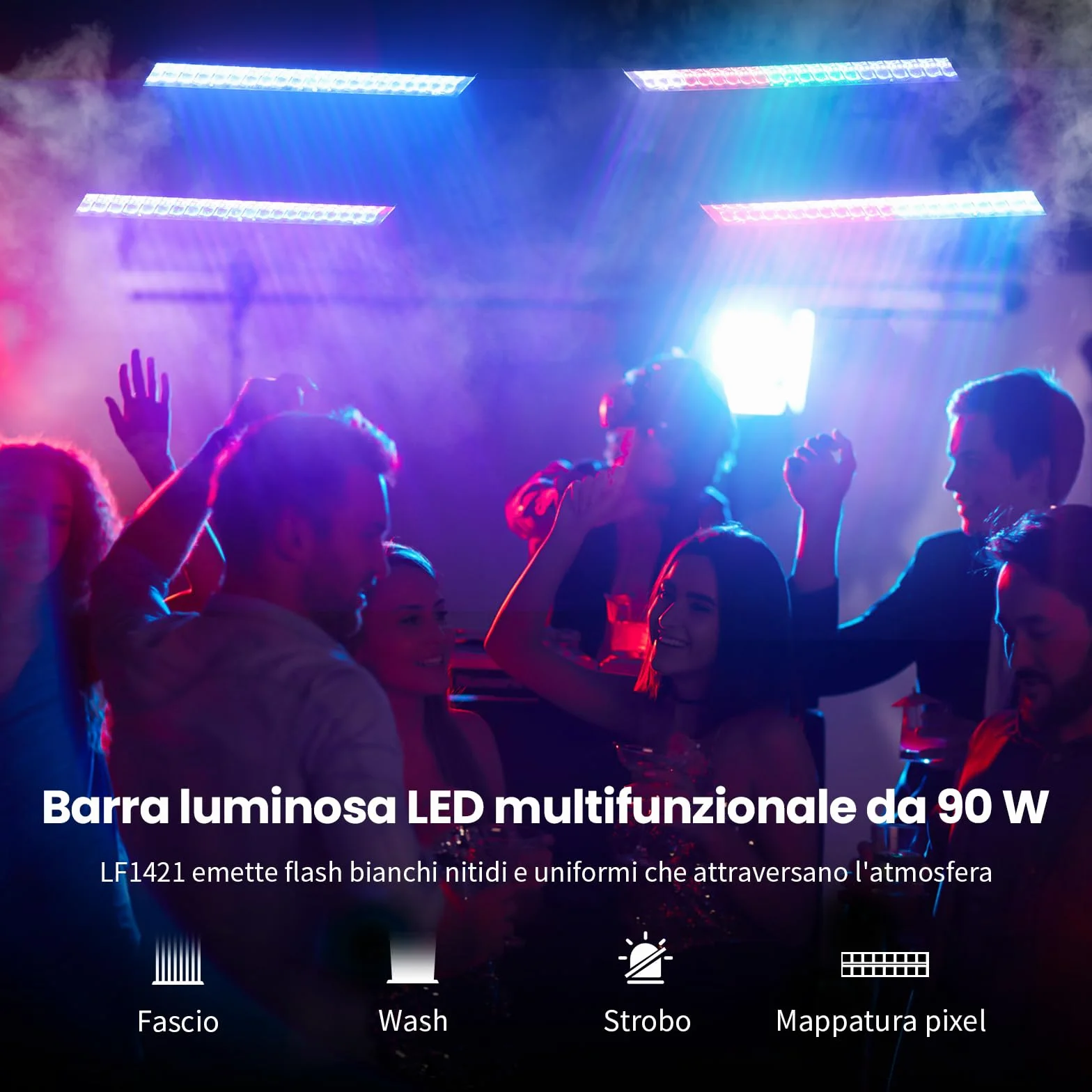 BETOPPER Barra Luce LED 105W RGBW, PAR LED DJ con DMX512, Controllo Audio, Effetti Beam/Wash/Strobe e Mappatura Pixel per Illuminazione Stage, Club, Concerti ed Eventi