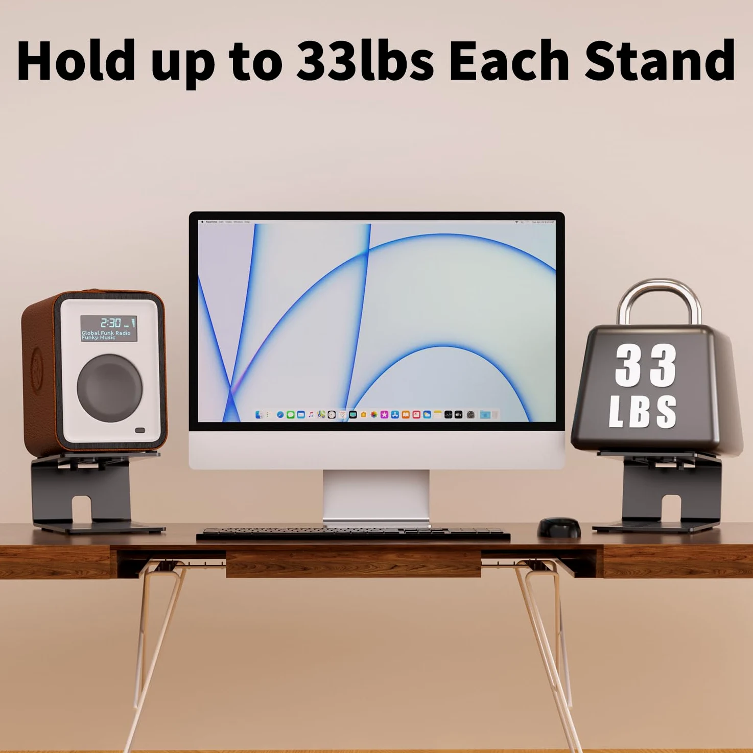 suptek 1 paio di supporti per altoparlanti da tavolo con cuscinetti di assorbimento delle vibrazioni, coppia di supporti per altoparlanti in metallo, supportano fino a 15 kg ciascuno, supporto audio
