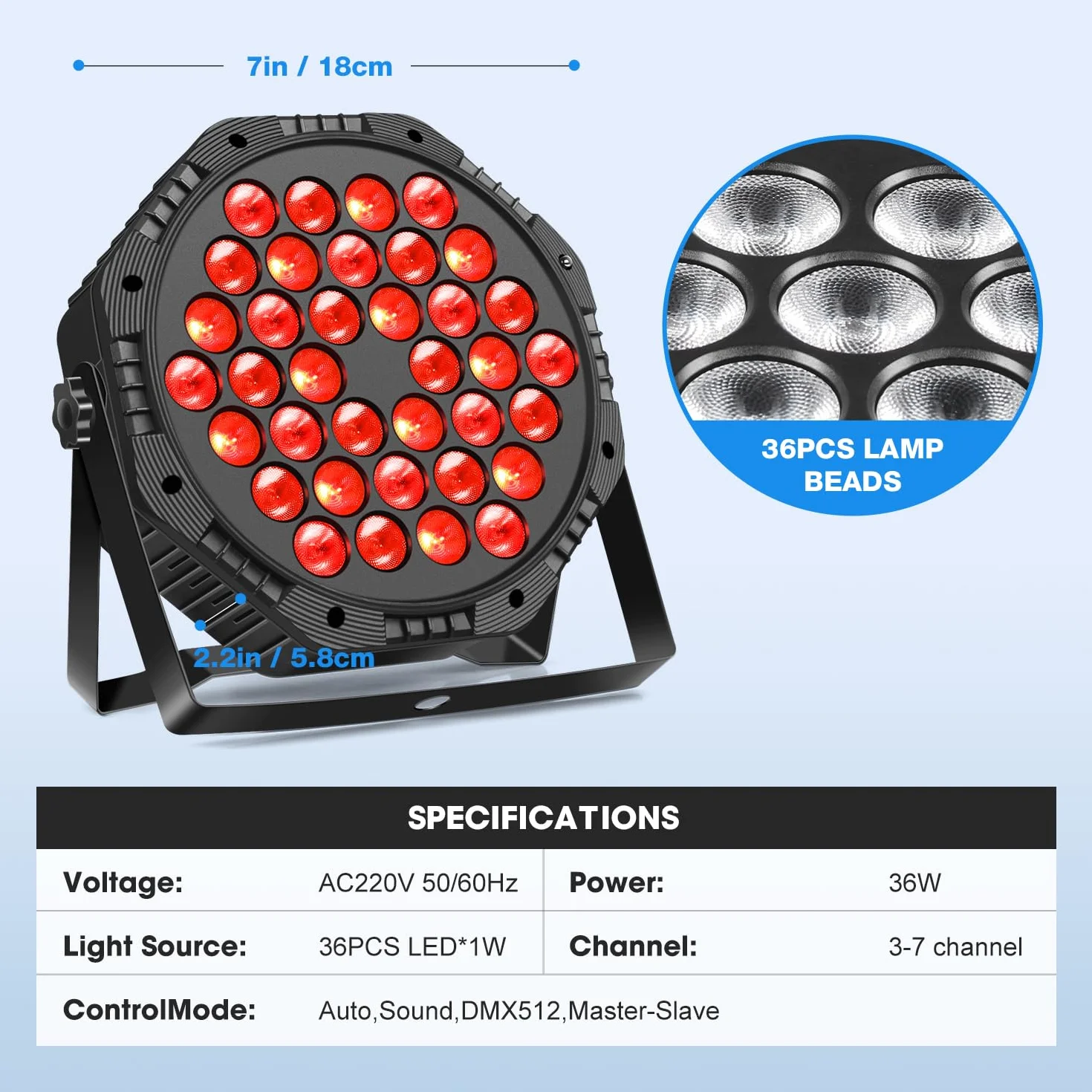 Par LED RGB 36 LED Luci da Palcoscenico e Discoteca con Telecomando e Attivato dal Suono per Feste Bar DJ Concerti Halloween Natale, 4 Pcs