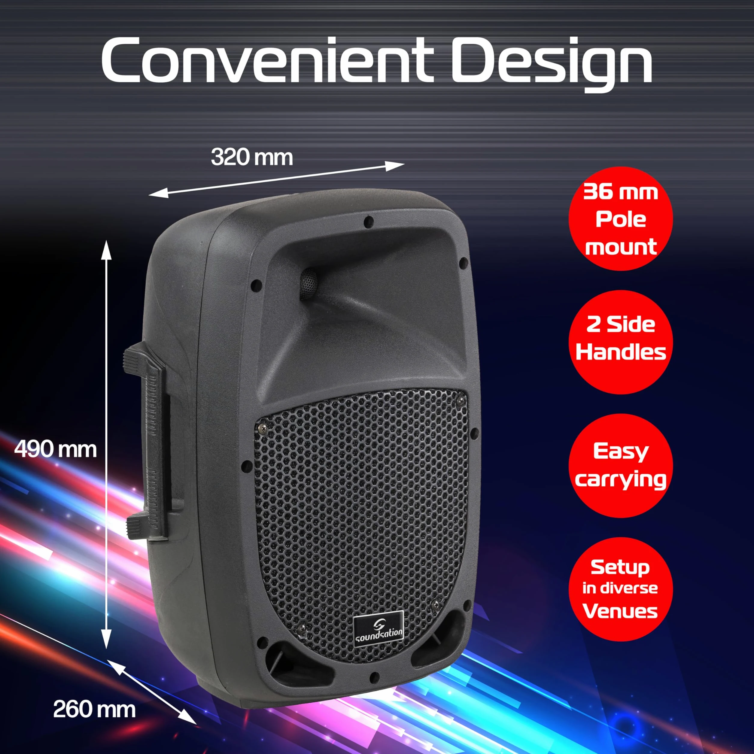 SOUNDSATION GO-SOUND 10A 480W 10" altoparlante attivo in polipropilene a 2 vie, amplificatore classe AB, ingressi Mic/Line, ideale per feste, presentazioni e musica dal vivo