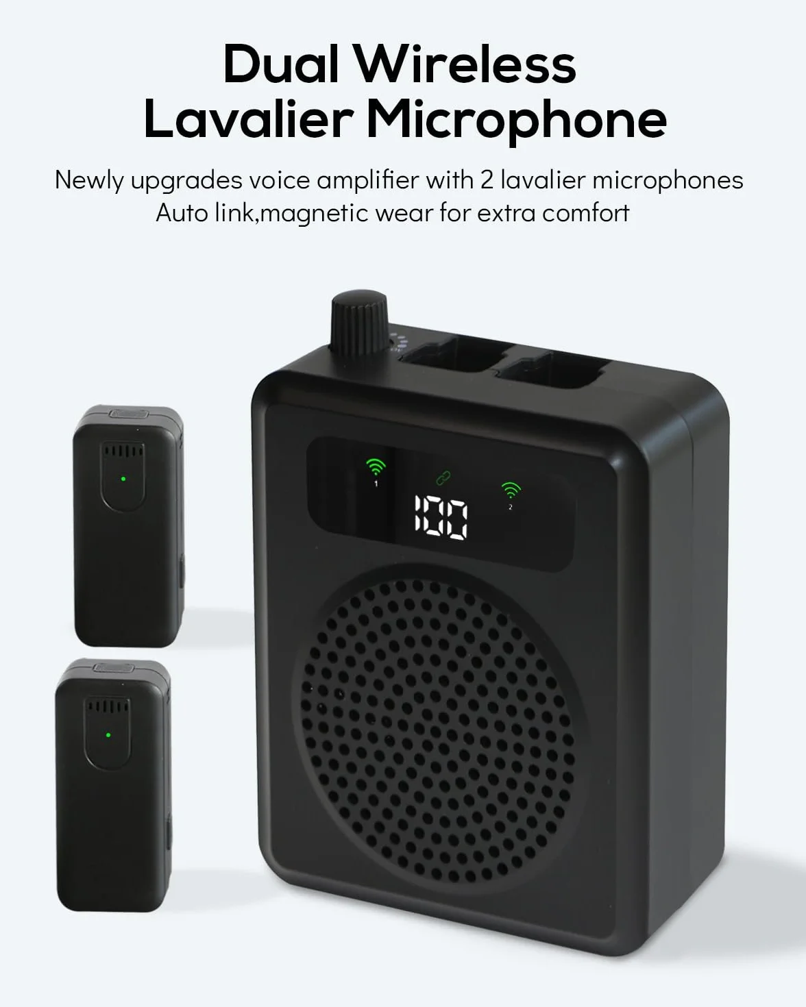 Amplificatore vocale portatile con microfono lavalier, clip on microfono con altoparlante, amplificatore vocale wireless con microfonos per insegnanti in classe, riunioni e all'aperto (Nero)