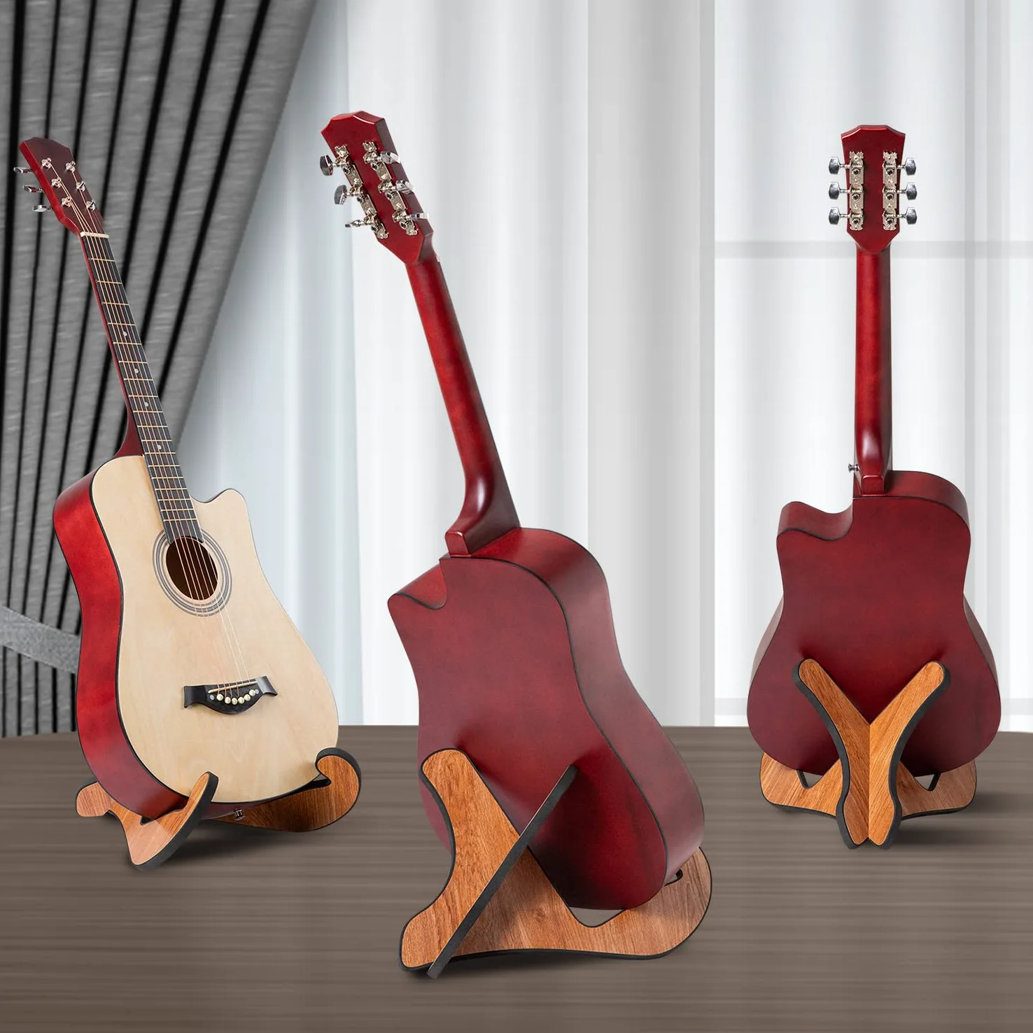 Supporto per Chitarra in Legno, Porta Chitarra da Terra, Poggia Stand Chitarra Universale per Chitarra Acustica/ Classica/ Elettrica e Basso