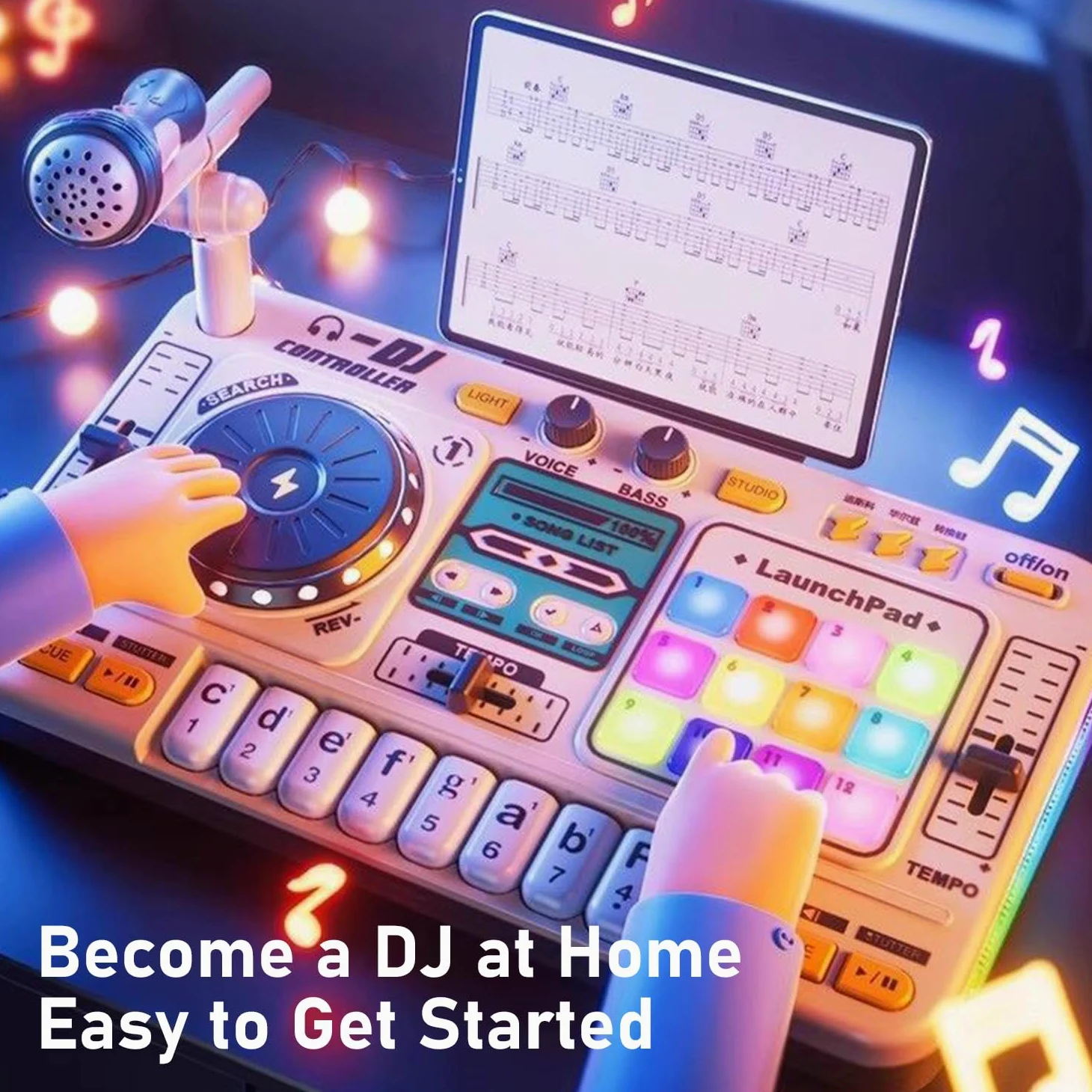 Dj Pult Principianti, Dj Pult Bambini, Dj Mixer Station Portatile Dj, Macchina Dj per bambini, Bluetooth con microfono regolabile, gradiente luminoso, adatto per bambini di età compresa tra 3 e 12