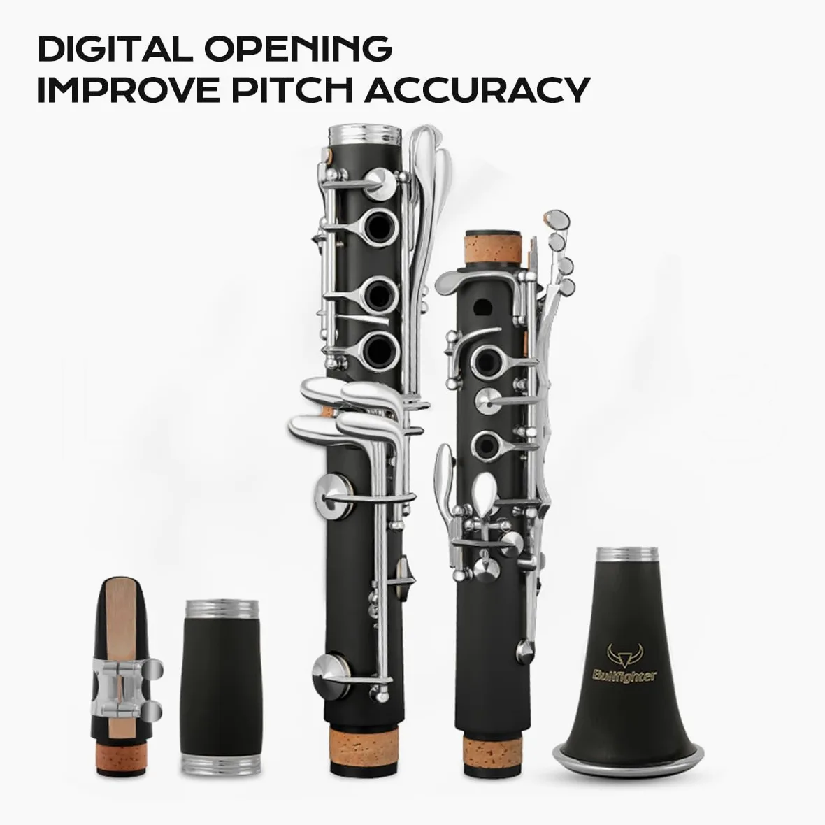 Clarinetto torero in Sib (per principianti e professionisti), ebano con tasti in ottone bianco, viene fornito con 2 corpi, 3 canne, guanti bianchi, custodia rigida e kit di pulizia, modello DHG-100.