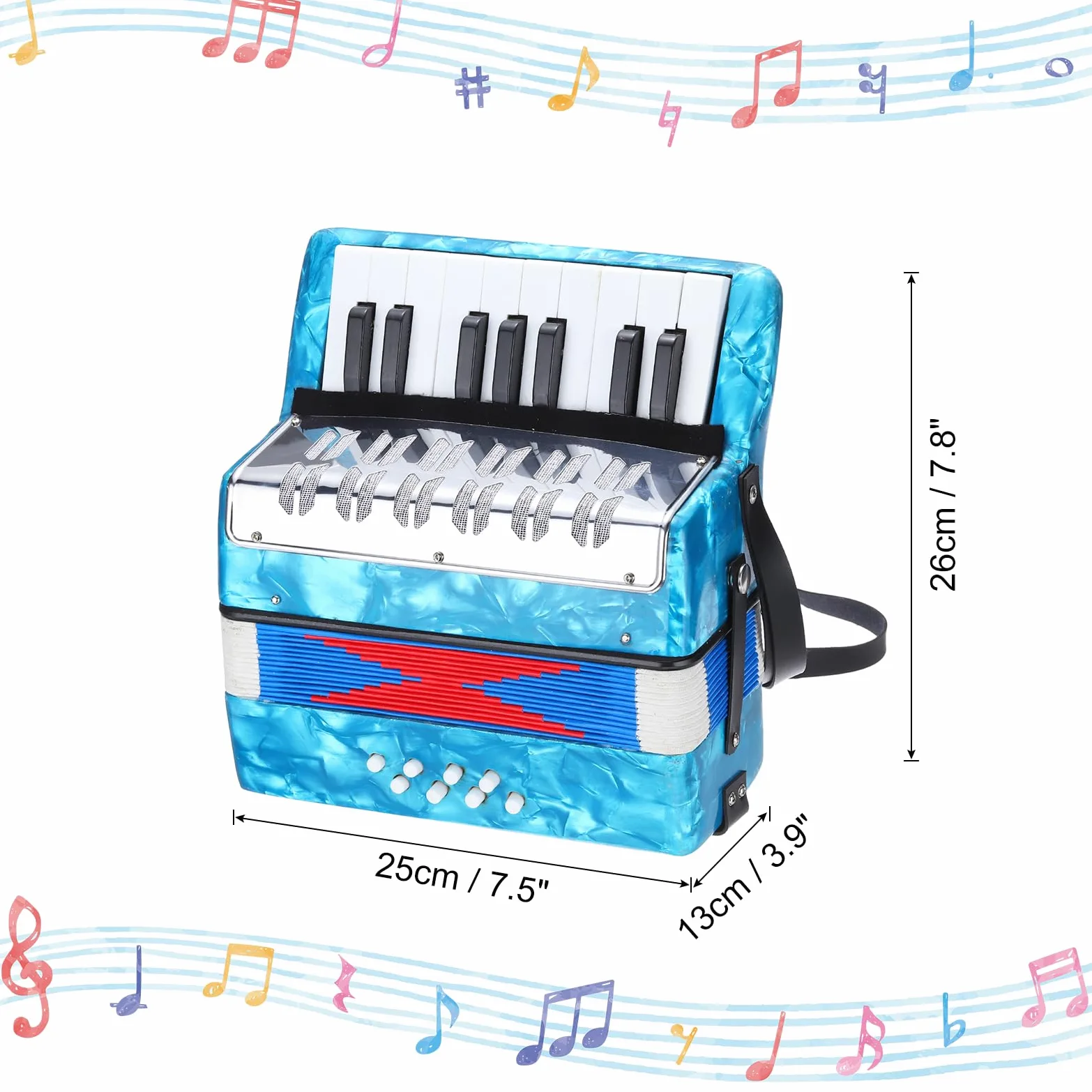 sourcing map Fisarmonica, 17 tasti, 8 tasti basso, mini strumento musicale leggero per bambini principianti educativo, blu cielo