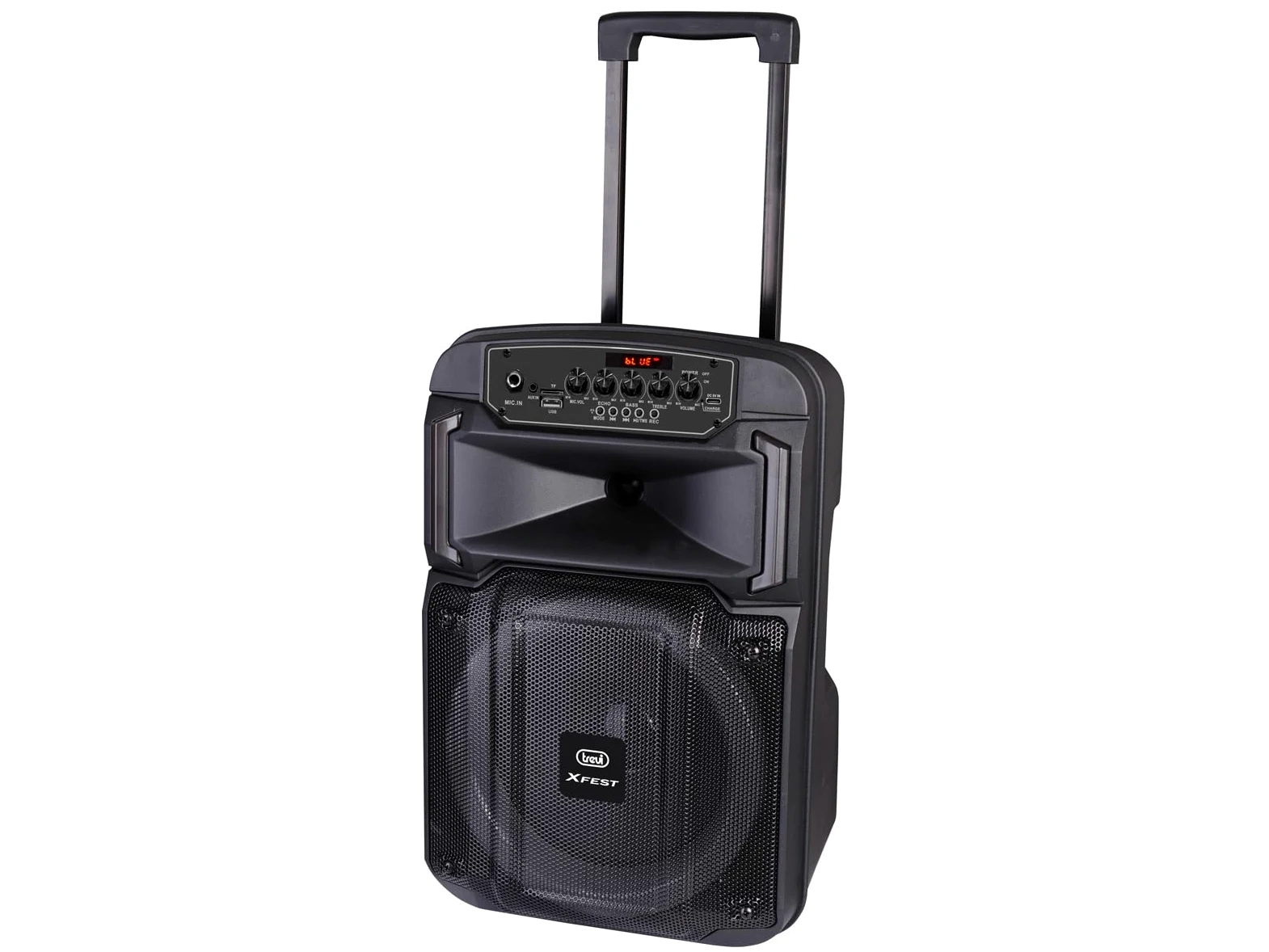 Trevi XF 370 KB Speaker Wireless 25W, Altoparlante Portatile con Trolley e Microfono Dinamico per Karaoke, Connessione Audio Wireless, USB, Micro SD, Batteria al Litio Integrata