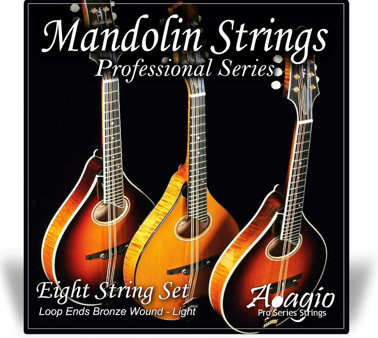 Adagio Pro - Set di corde per mandolino con ferita in bronzo fosforoso (luce standard, 010 - .034 con set di estremità Easy Fit, lunghezza lunga 74,9 cm