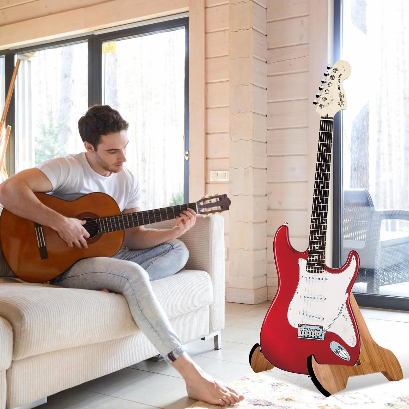 SUNOYA Supporto per Chitarra Pieghevole, Portatile e Stabile, per Chitarra Classica, Acustica ed Elettrica