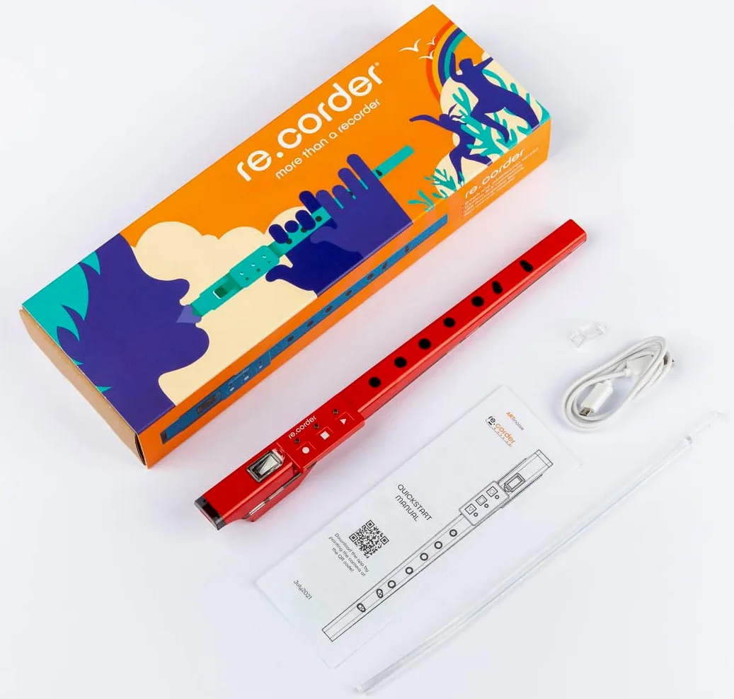 ARTinoise re.corder,flauto acustico digitale e controller MIDI wireless,App mobile 32 timbri,spartiti e esercizi su basi musicali,diteggiature personalizzabili,4 modalità di riproduzione (ROSSO)
