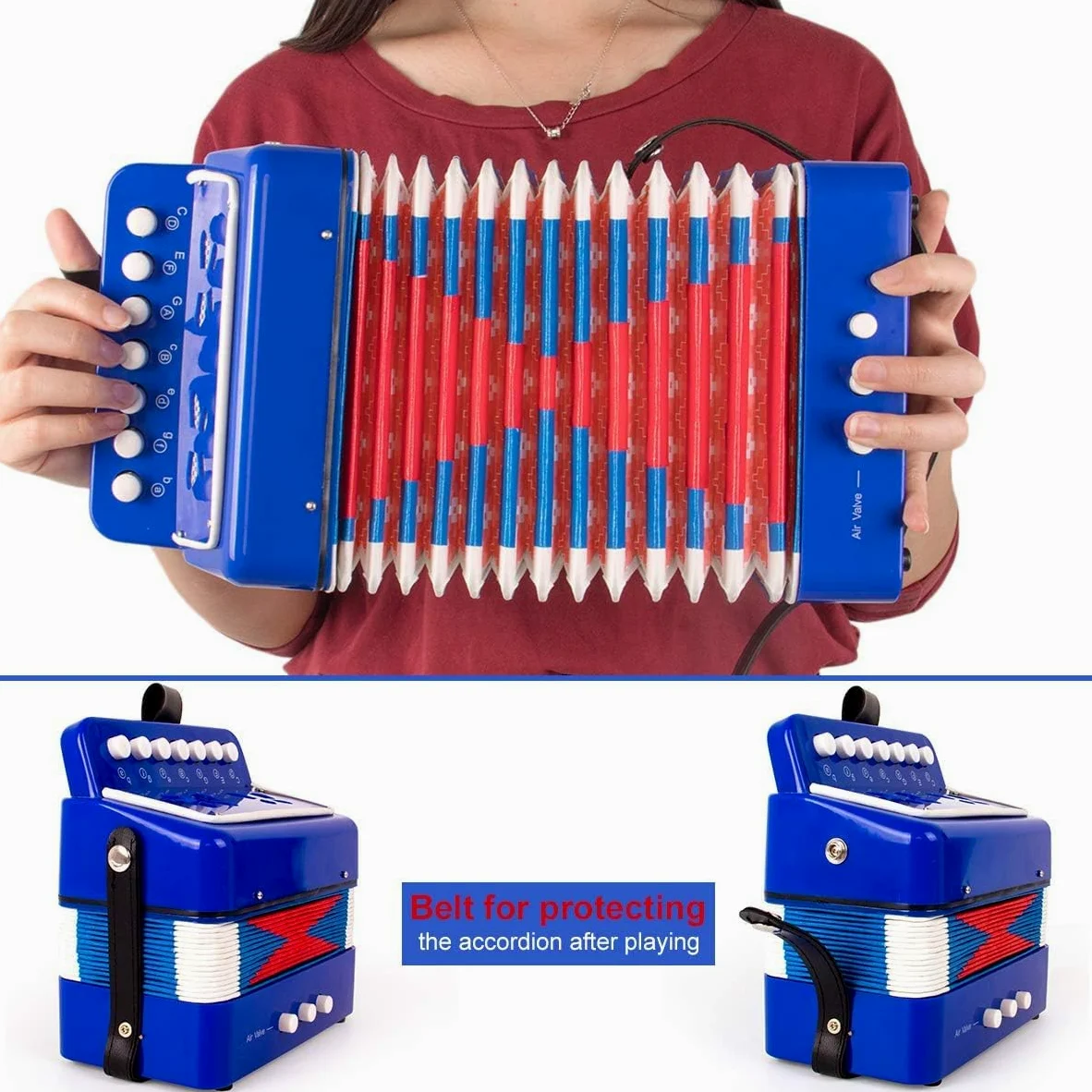 Fisarmonica,Fisarmonica per Bambini,Fisarmonica Adulti,Entry Level Organetto 7 Tasti e 3 Bassi,Con Cinghie Regolabili,Adatto a Studenti, Bambini, Adulti Principianti,Può Essere Utilizzato Come Regalo
