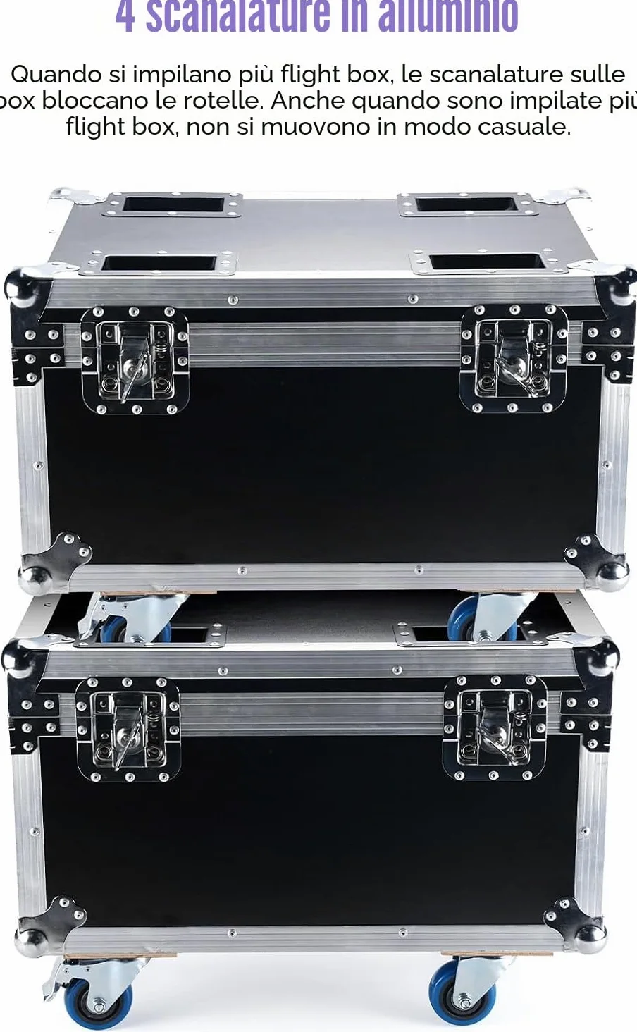 Flightcase per 180W Par LED, 62,5 x 41 x 45,5 cm, 15,3 KG, Valigetta di trasporto con Ruote e Maniglia Retrattile per un Facile Trasporto per Luci Par da Palco