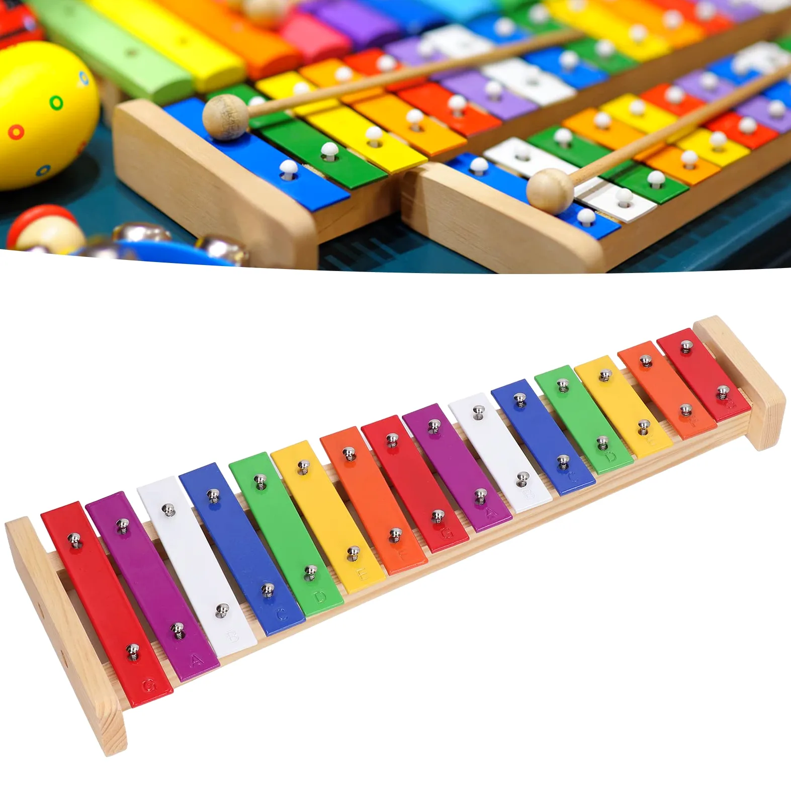Generic Xilofono con 15 Note Glockenspiel Educativo Colorato, Strumento Musicale per Bambini con 2 Bacchette, Ideale per Bambini Dai 3 Anni in su