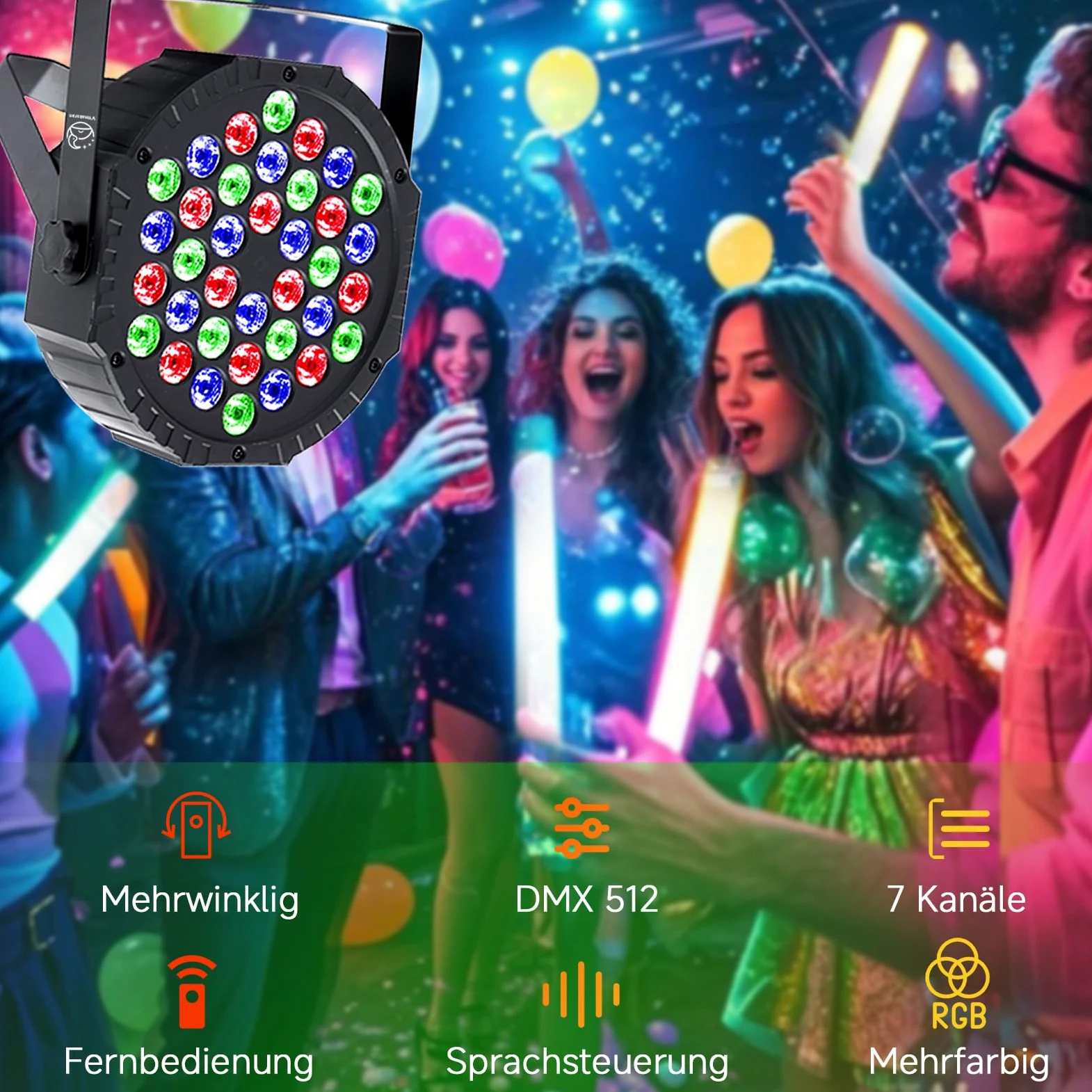Confezione da 4 faretti LED Par 36 LED RGB per palcoscenico, DMX512 e telecomando, 7 modalità di luce con attivazione del suono, luce da discoteca, per DJ bar, matrimonio, Halloween, Natale