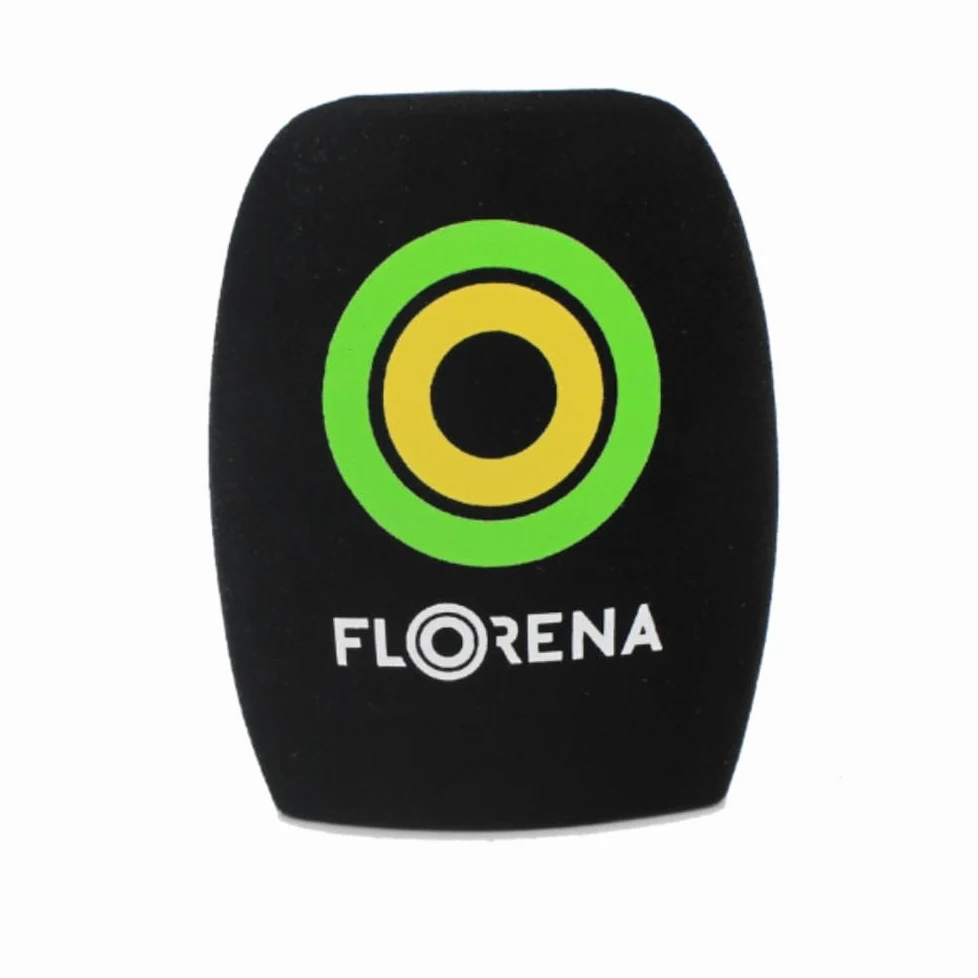 2 Pezzi Logo personalizzato su microfono in schiuma antivento copertura in schiuma per microfono parabrezza con logo stampato per interviste TV, trasmissioni, radio stazioni microfoni (nero)