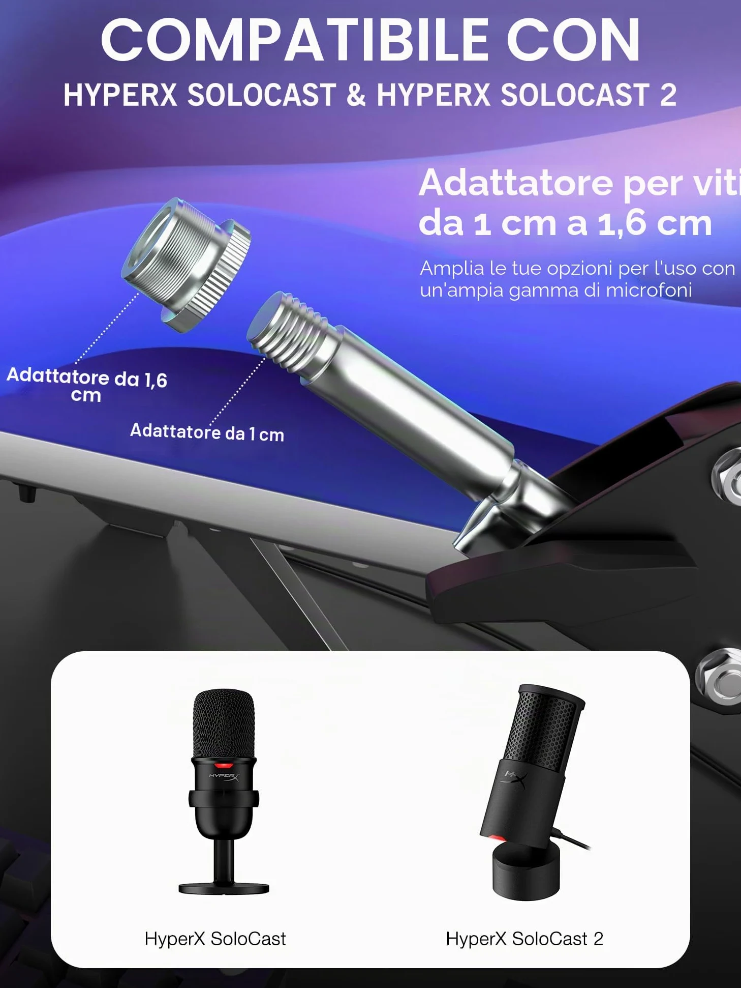 SUNMON Braccio Microfono per HyperX SoloCast 2 - Supporto Microfono Universale da Scrivania per SoloCast QuadCast S / 2S Rode Podmic Blue Yeti Fifine e la maggior parte dei Microfoni (Nero)
