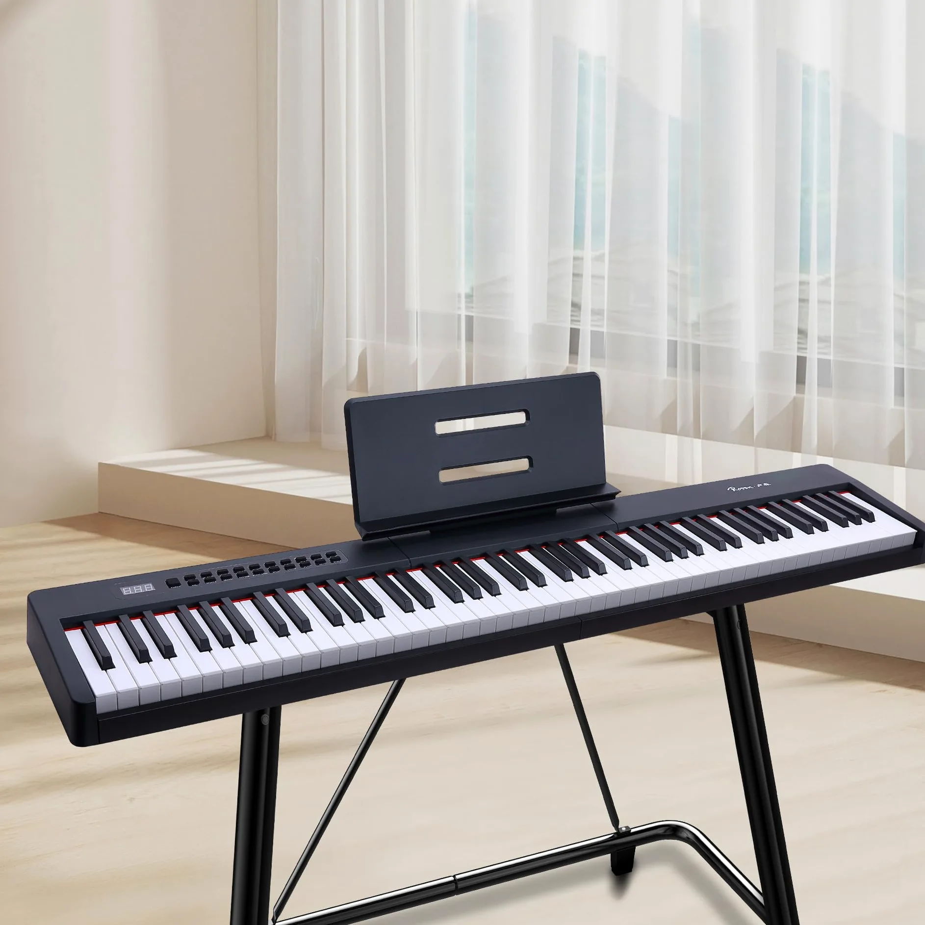 Rosen P21 Tastiera Semi-Pesata 88 Tasti Pianoforte Digitale per Principianti, Pianoforte Elettrico Portatile con Pedale di Sostegno e Alimentazione, Nero