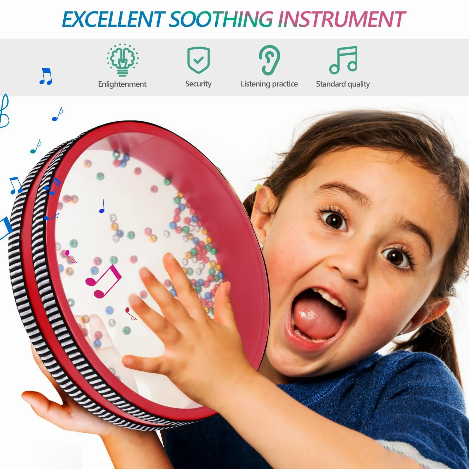 Cabilock Tamburo Oceanico a Onde 20 CM con Perline di Metallo Strumento a Percussione Portatile per e Adulti Tamburo Rotondo per Rilassamento e Educazione Musicale