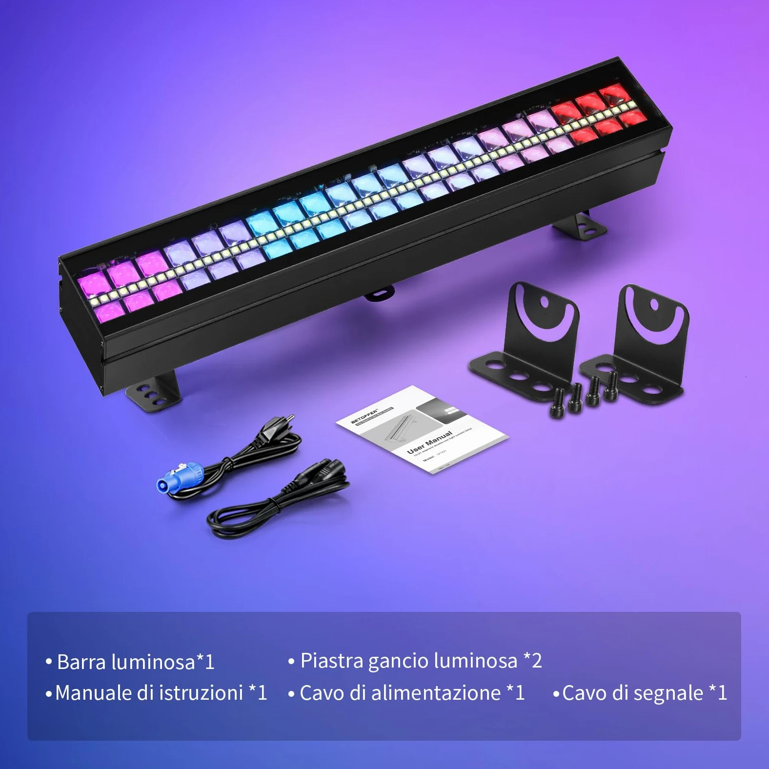 BETOPPER Barra Luce LED 105W RGBW, PAR LED DJ con DMX512, Controllo Audio, Effetti Beam/Wash/Strobe e Mappatura Pixel per Illuminazione Stage, Club, Concerti ed Eventi